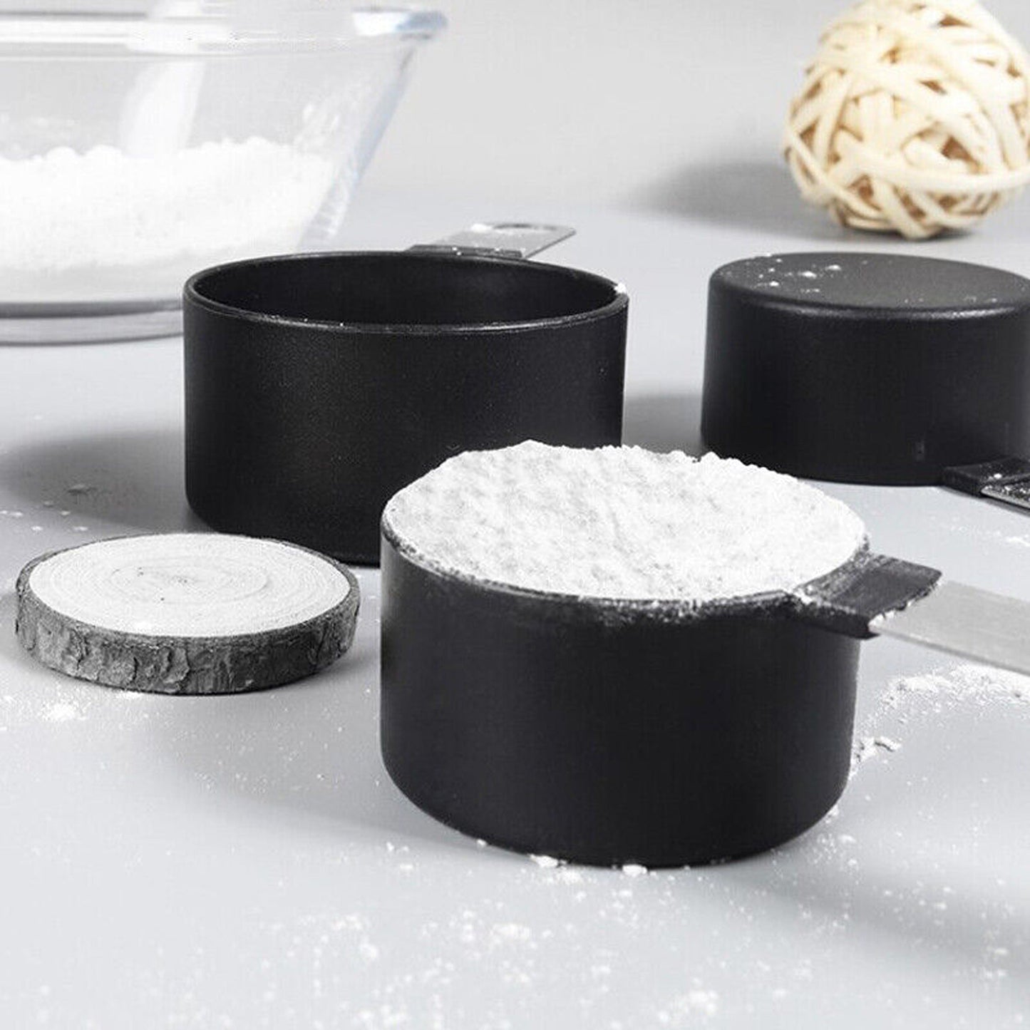 Black Measuring Cups and Spoons Set Stainless Steel 4 Pieces