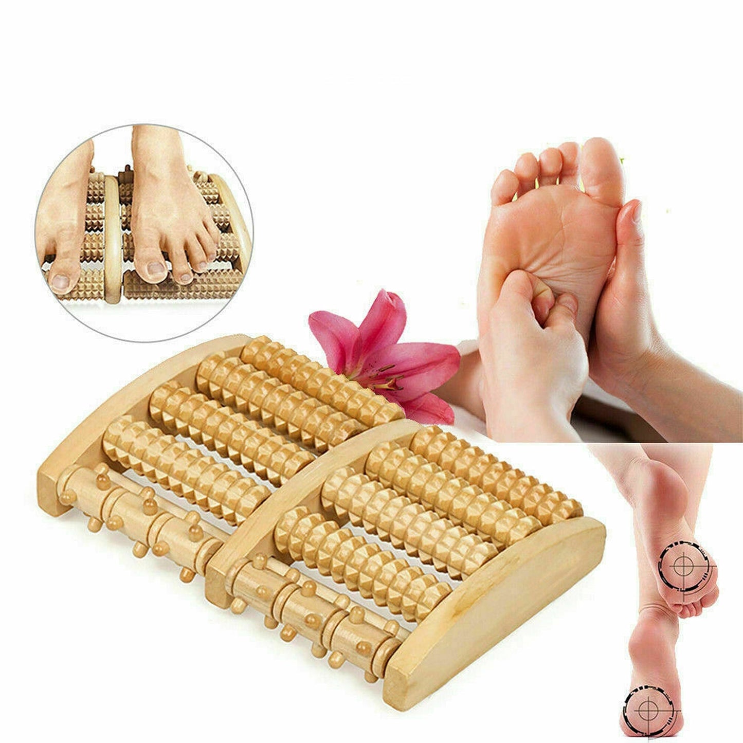 Wooden Foot Massage Roller Plantar Fasciitis Relief Acupressure Tool
