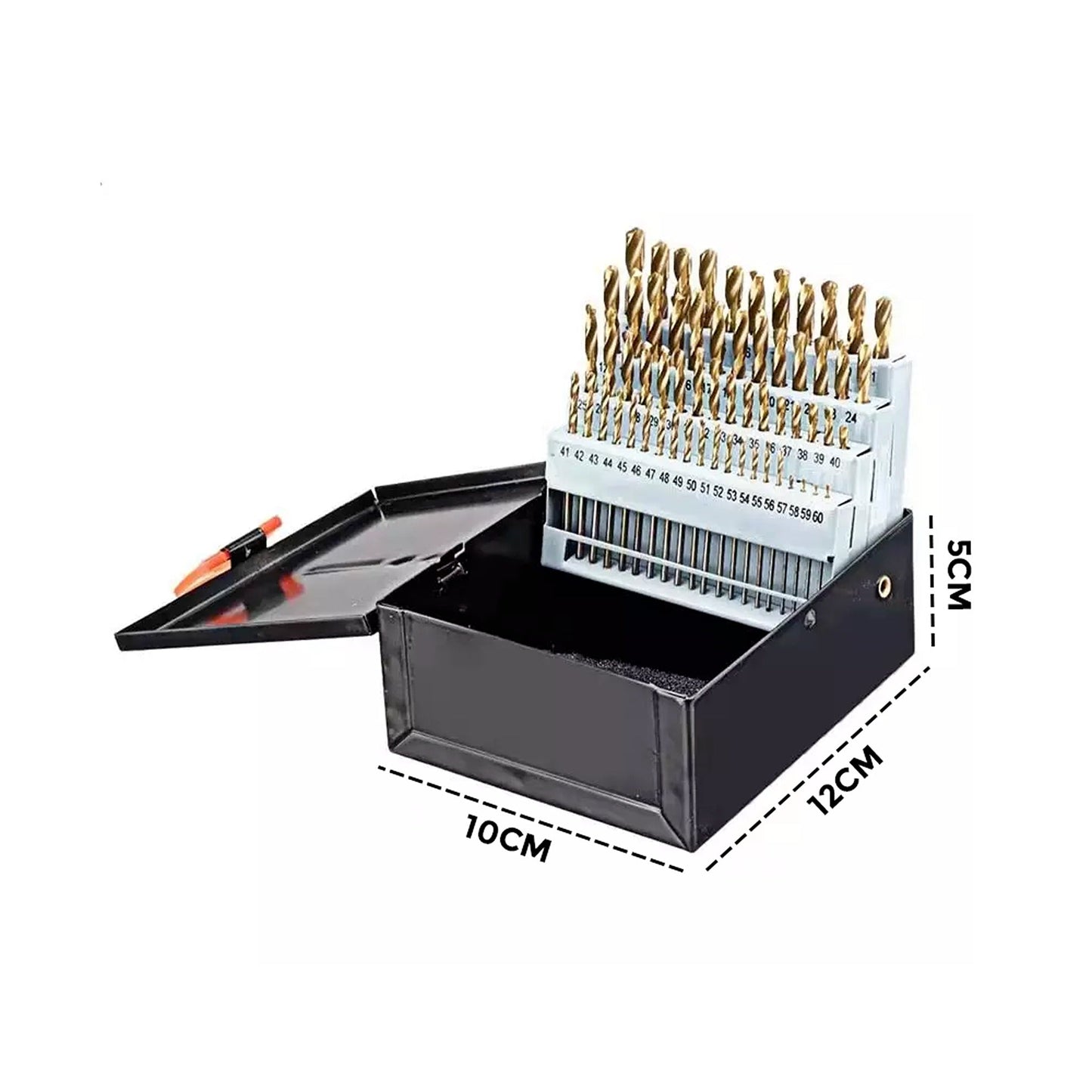 Jobber Length Black and Gold Coated Number Size Drill Bit Set 60 Pieces