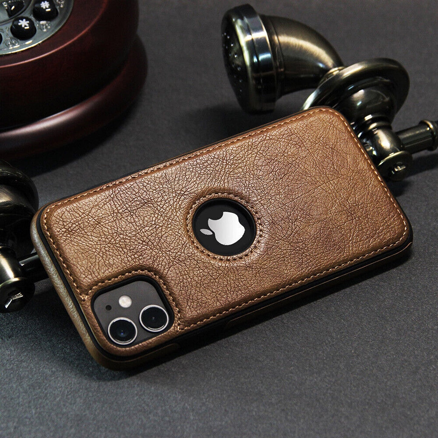 Brown Luxury Leather Phone Case for iPhone 13 12 11 Pro Max Mini XR X XS MAX 8 7 Plus