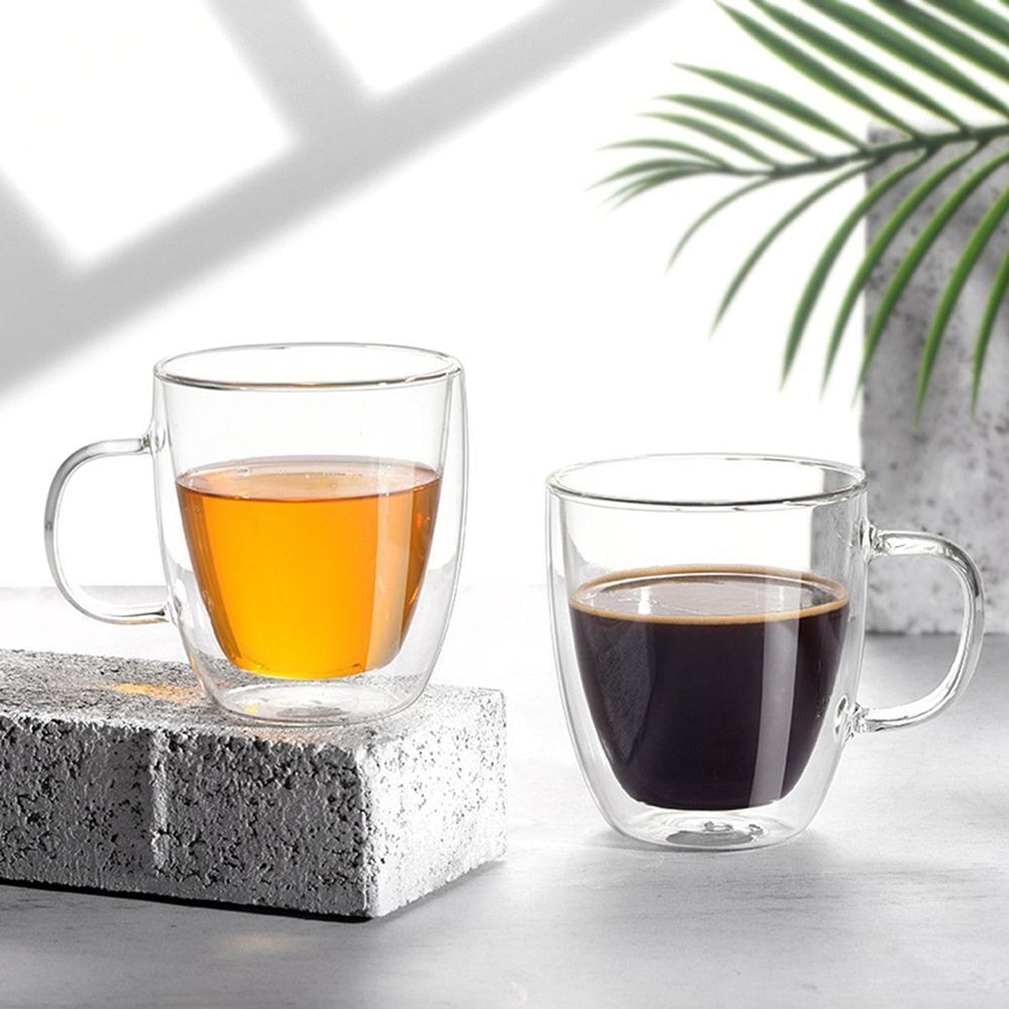 Insulated Double Wall Glass Mug with Handle for Coffee and Tea