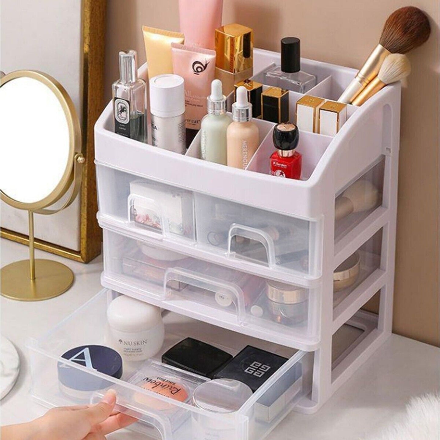 Cosmetic Organizer Box for Desk Drawer Makeup Storage Case