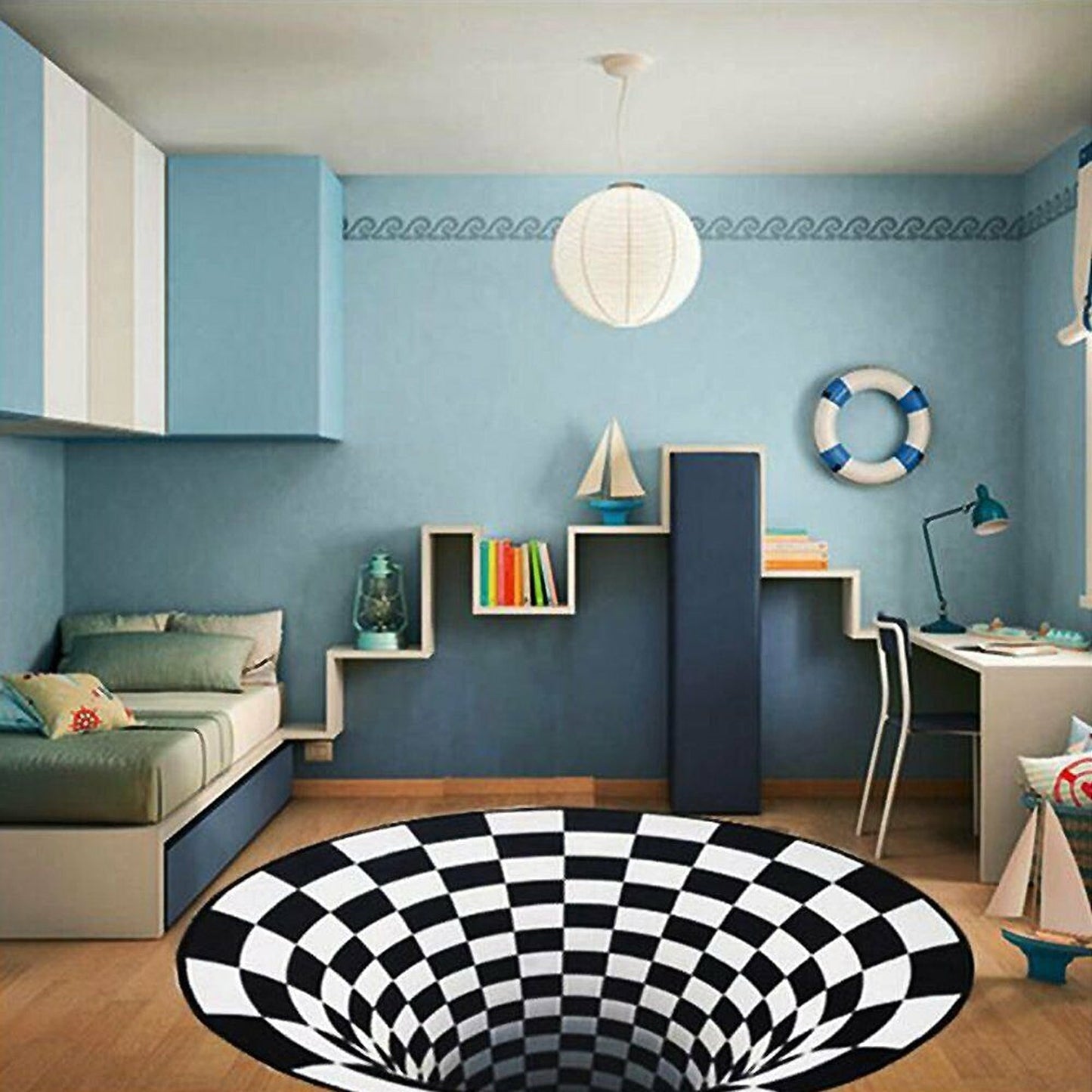 Vortex Illusion Rug 3D Printed Circular Floor Mat for Living Room