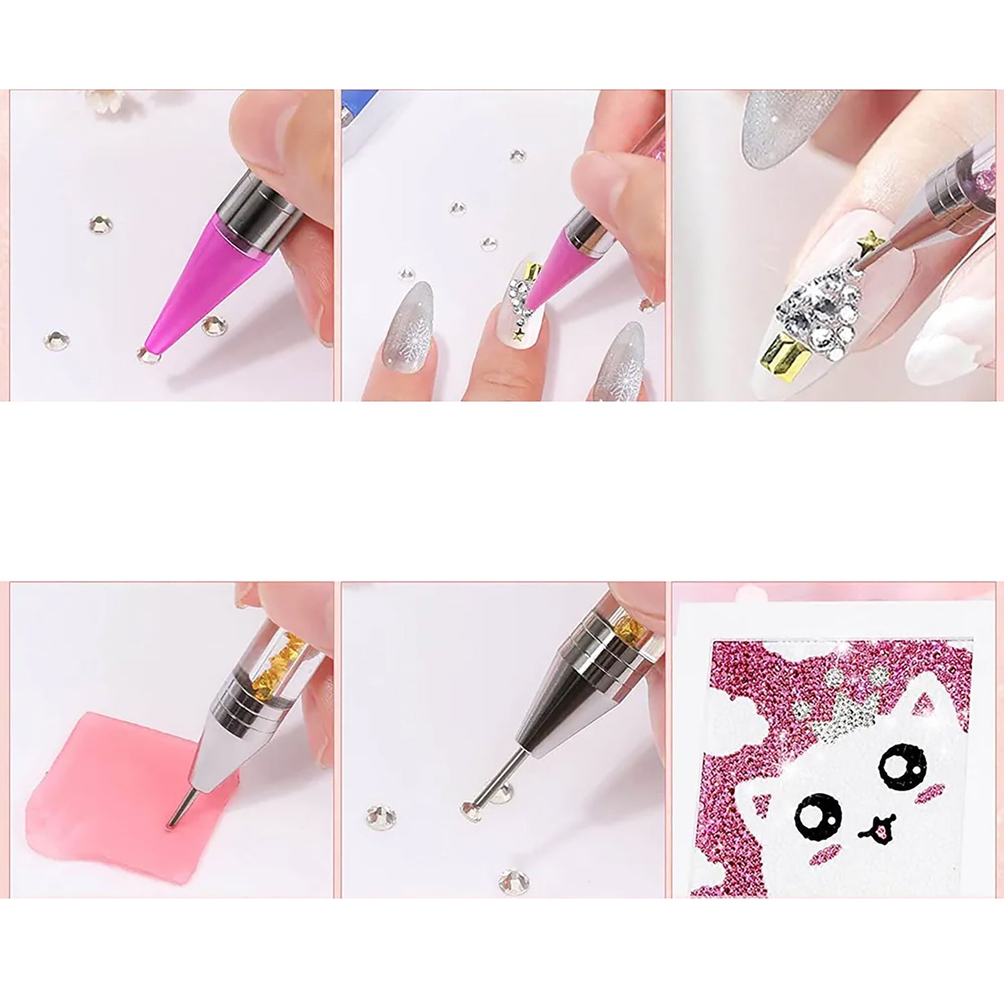 2pcs Dual Ended Dotting Manicure Tool with Rhinestone Picker Wax Pencil