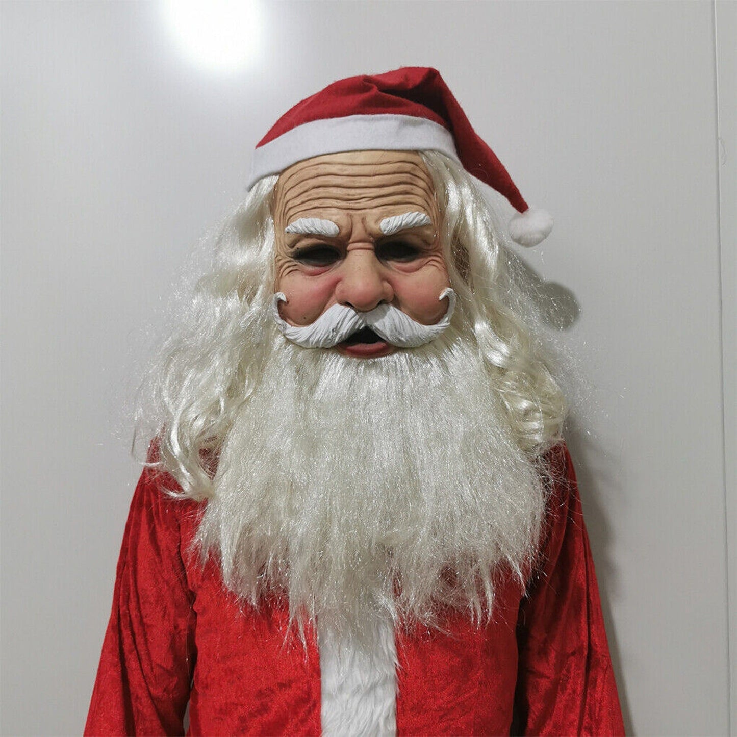 Christmas Cosplay Latex Mask with White Beard for Parties