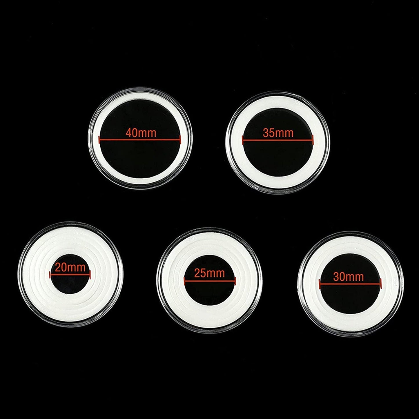 20pcs Coin Storage Display Case Clear Round Plastic Capsules with Eva Pad