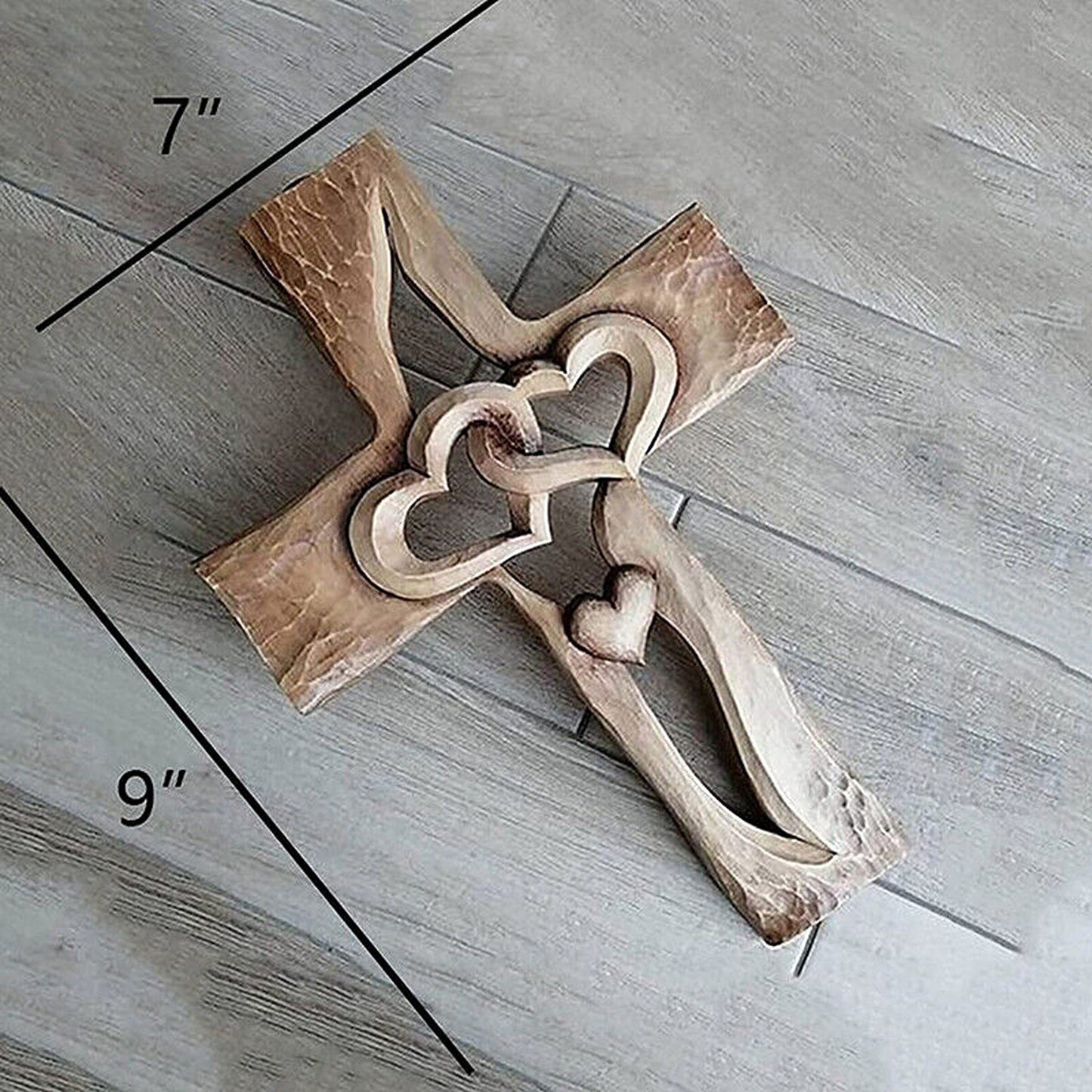 Wooden Cross with Intertwined Hearts Wall Hanging Love Decor