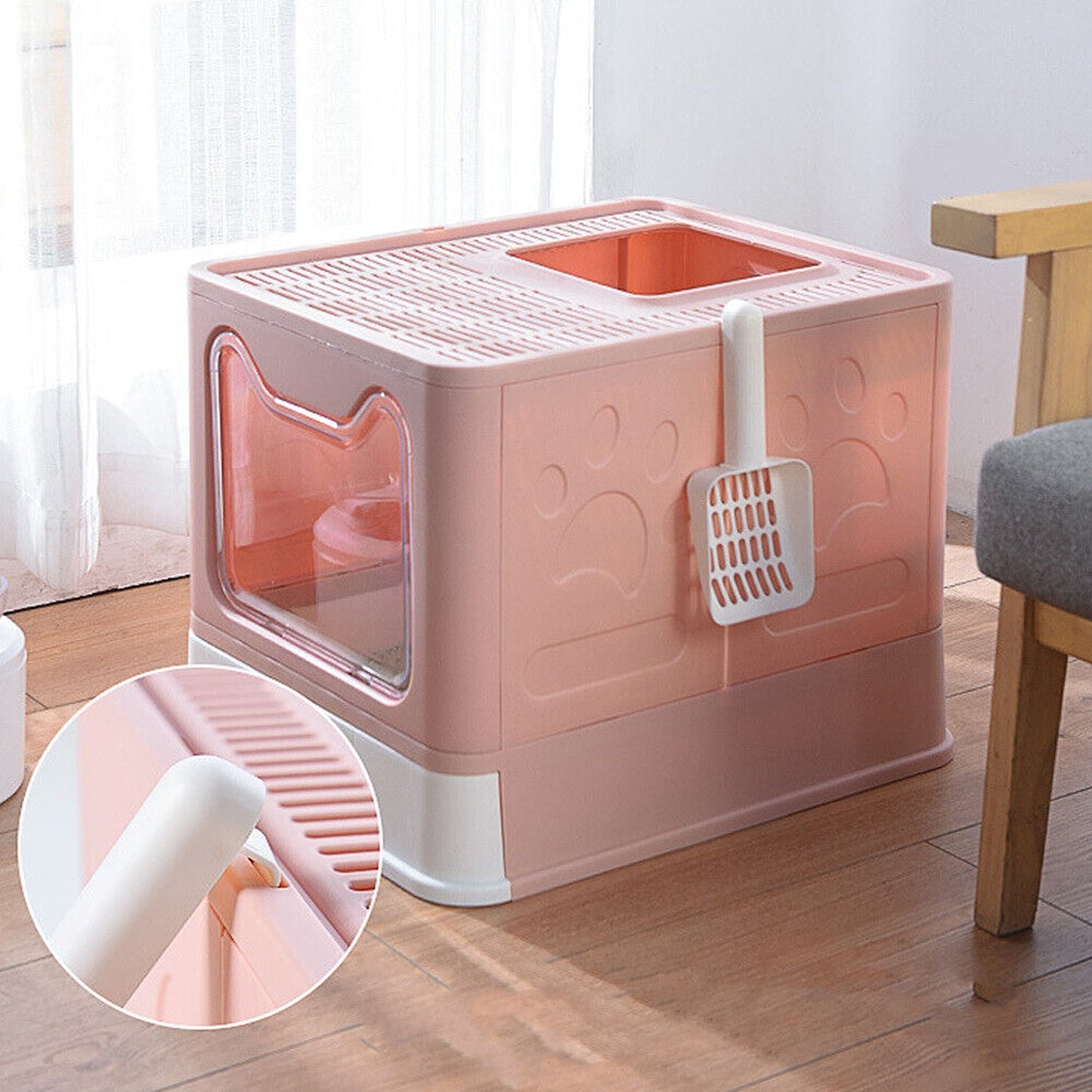 Large Covered Cat Litter Box Enclosed Kitty Toilet with Scoop and Drawer