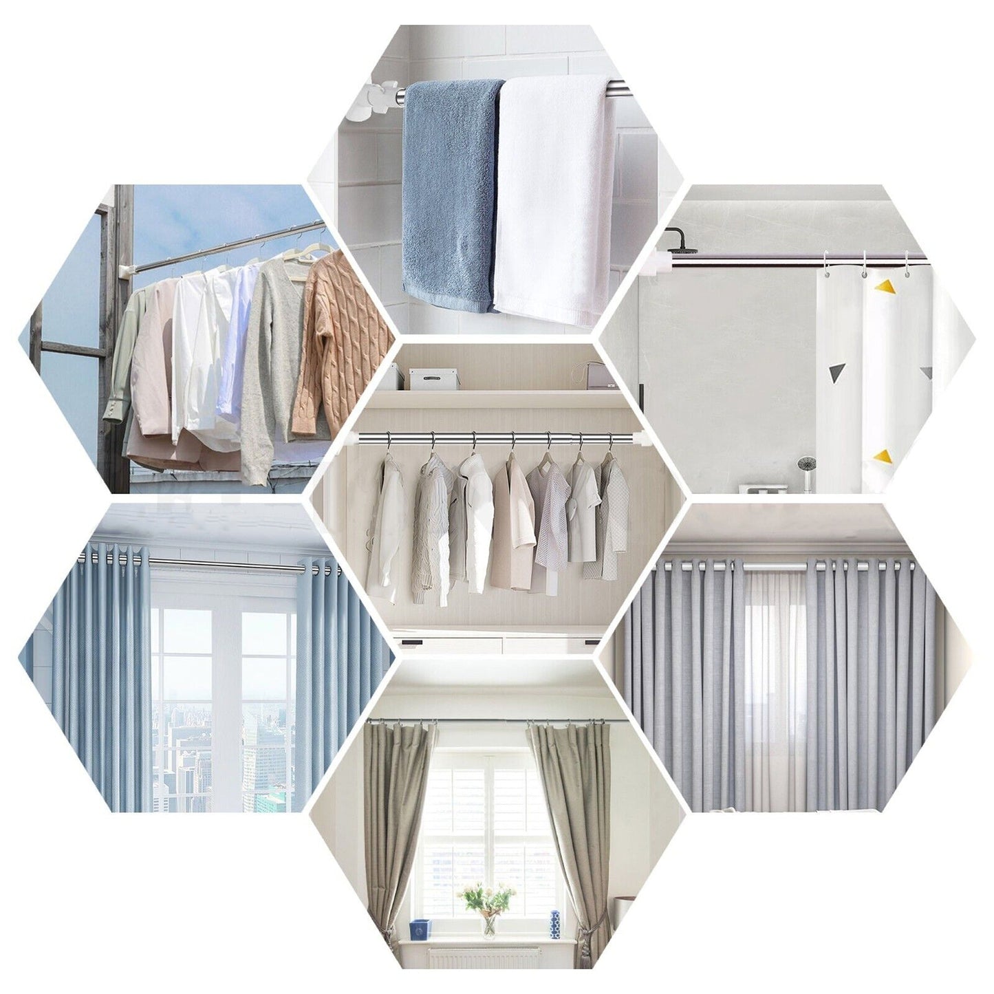 Extendable Shower Wind Adjustable Curtain Tension Rod for Closet Pole
