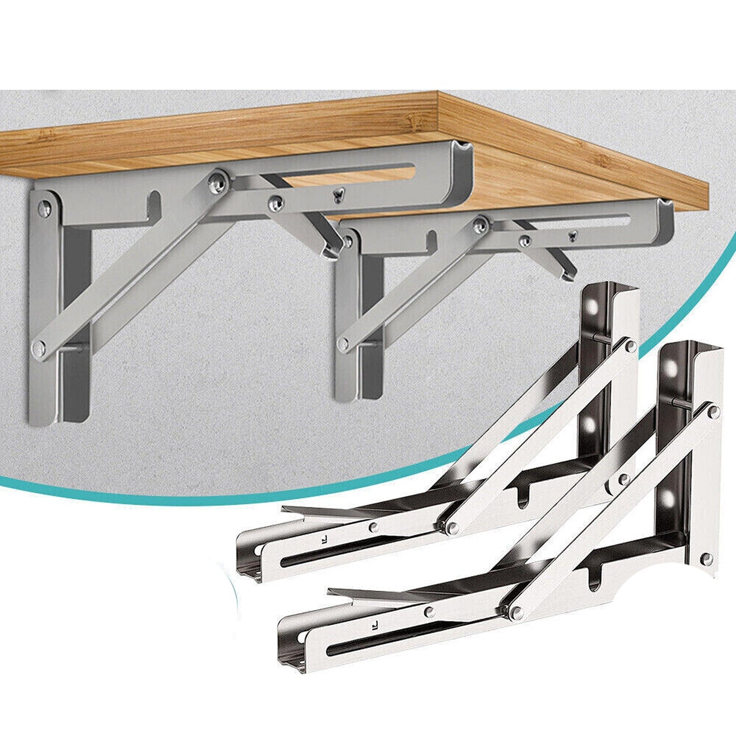 2pcs Folding Table Bracket Heavy Duty Stainless Steel Wall Shelf Support