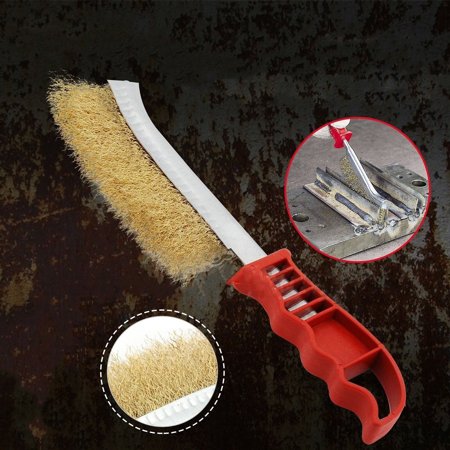 Heavy Duty Hand Wire Brush with Brass Bristles for Rust Paint Removal 245mm