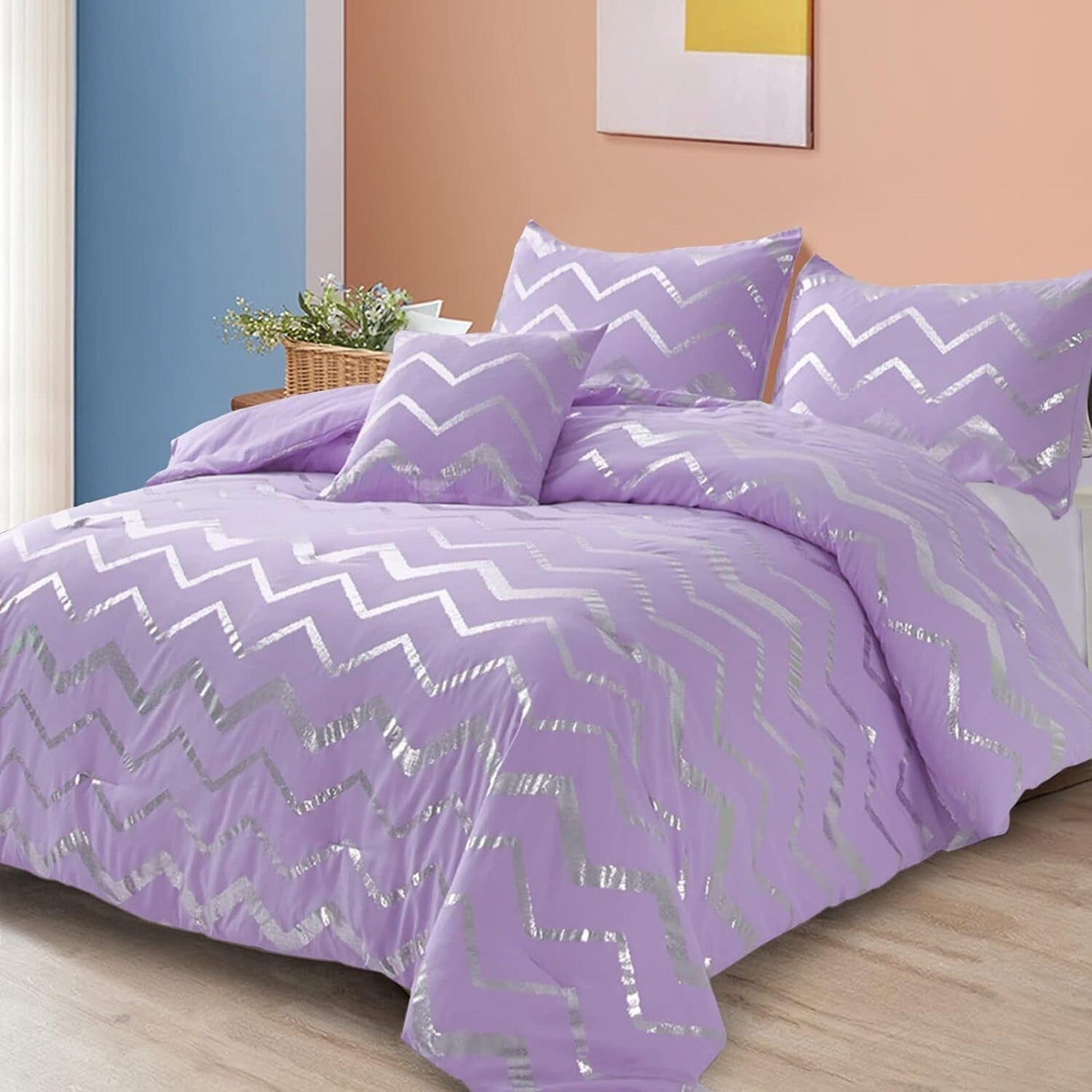Purple Comforter Set with Pillowcases Soft Quilt Duvet for Queen King Bed