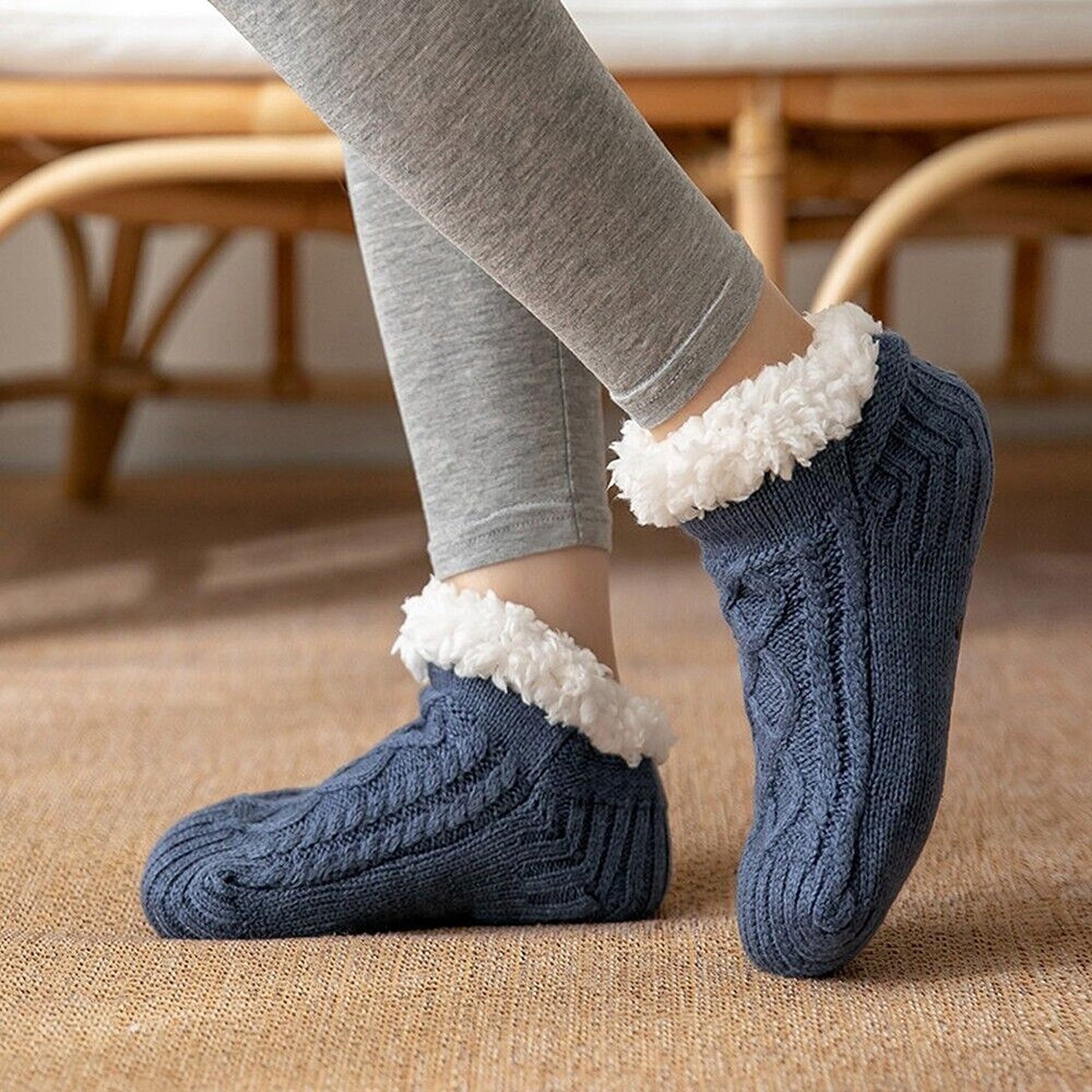 Winter Fleece Lined Women Slipper Socks Warm Fluffy Non Slip