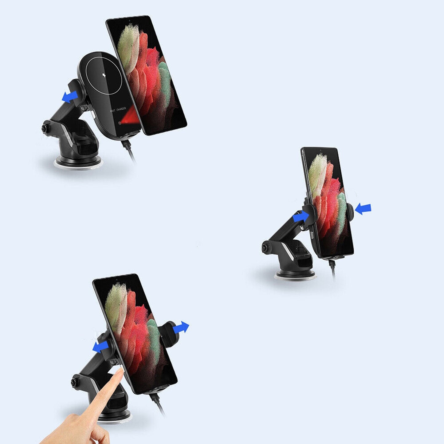 15W Automatic Clamping Wireless Car Charger for Air Vent Phone Mount