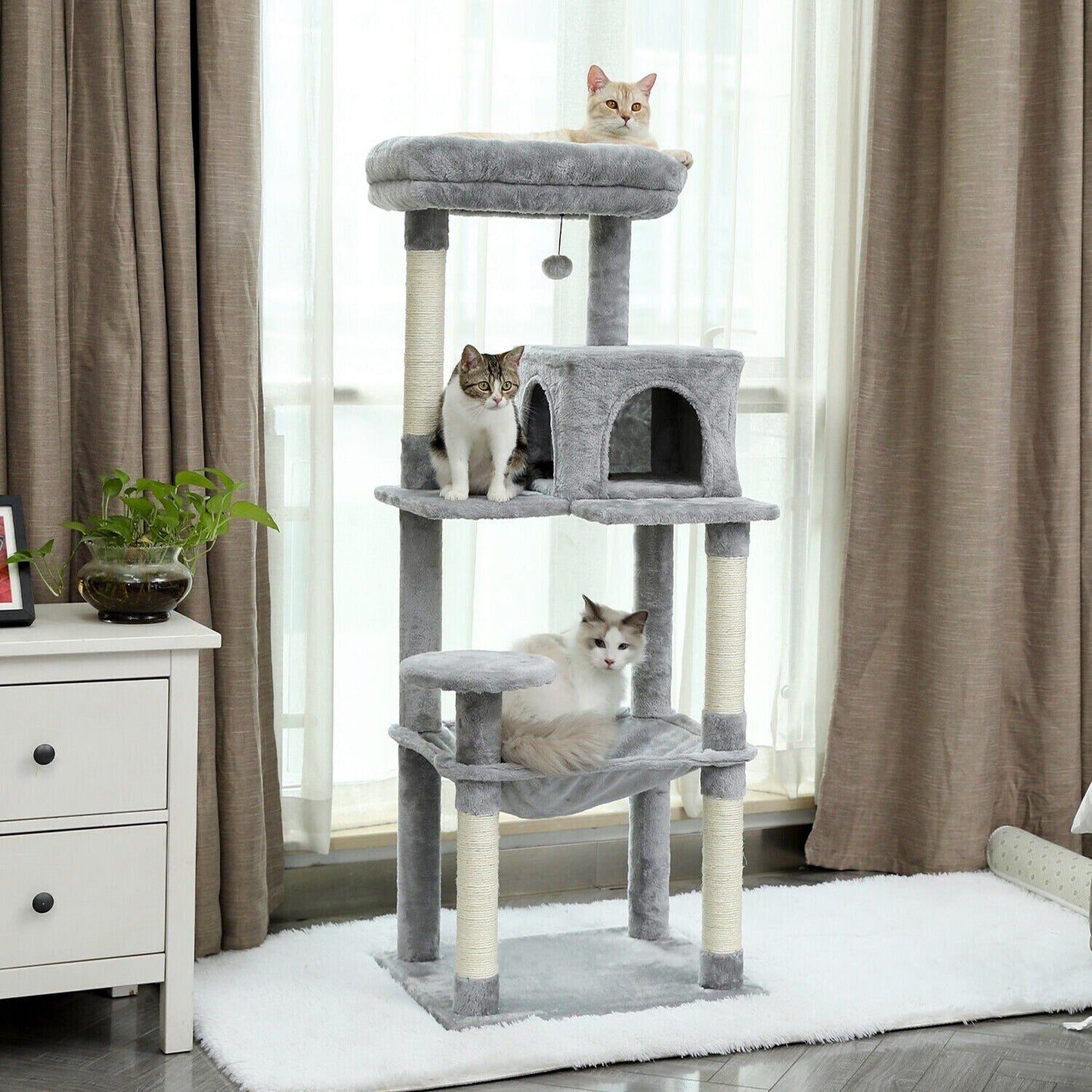 143cm Cats Condo House Cat Tree Tower with Scratching Post and Toys