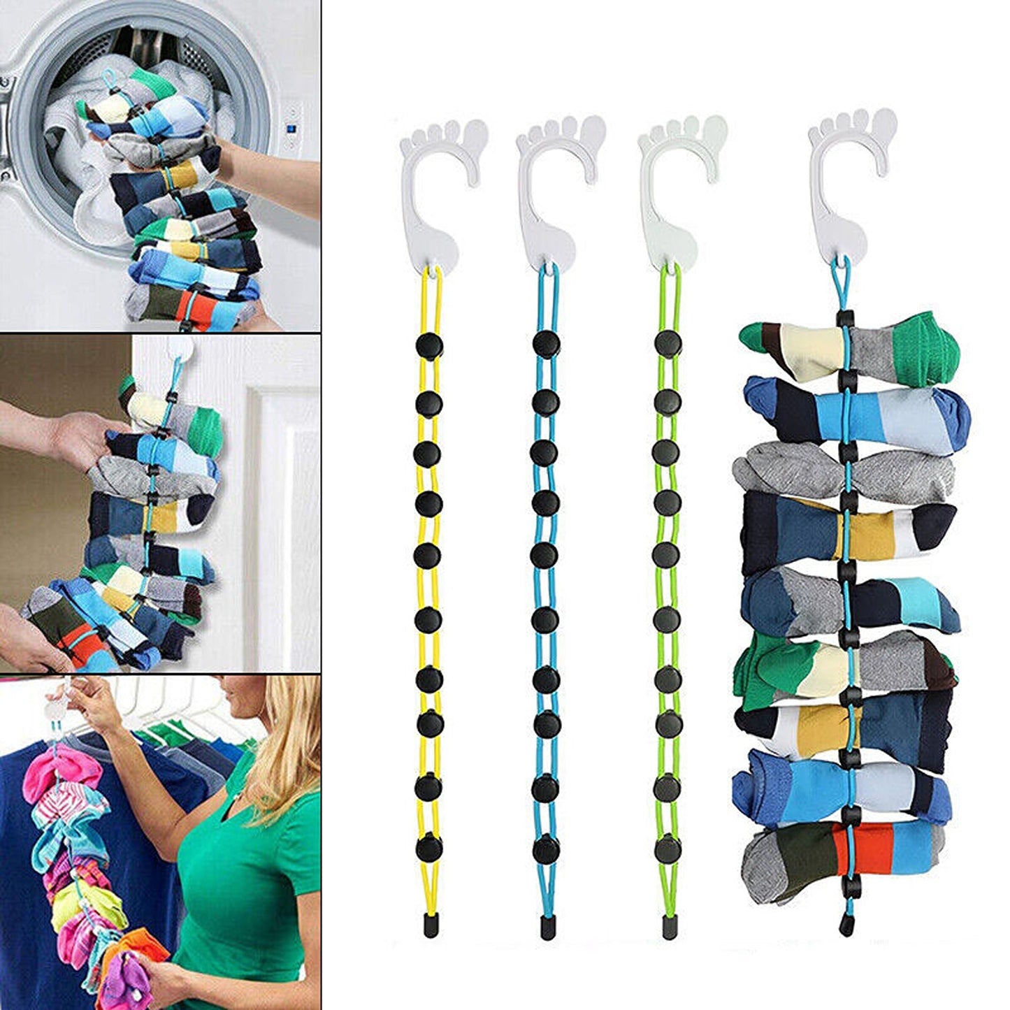 Laundry Sock Tidy Clips and Rope Storage Organizer