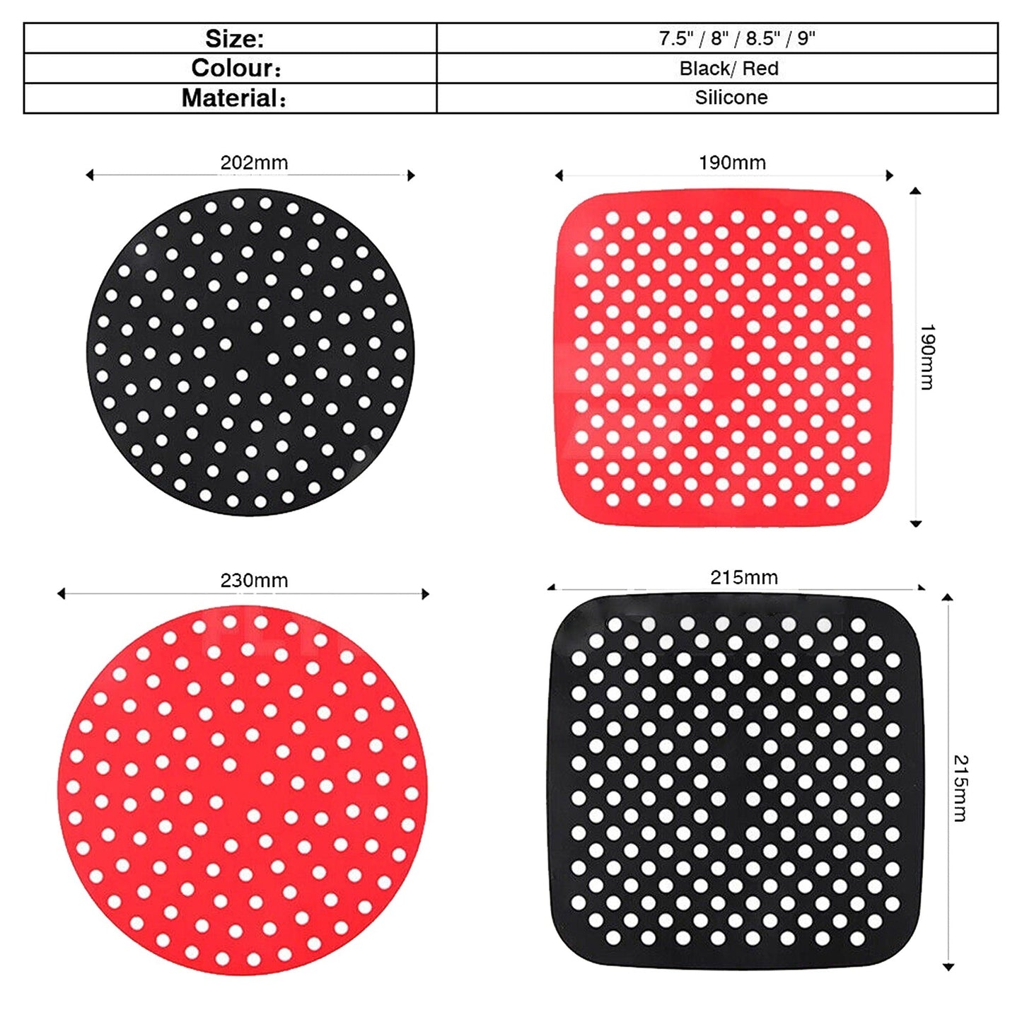 Reusable Non-Stick Silicone Air Fryer Liners Square and Round Basket Mat