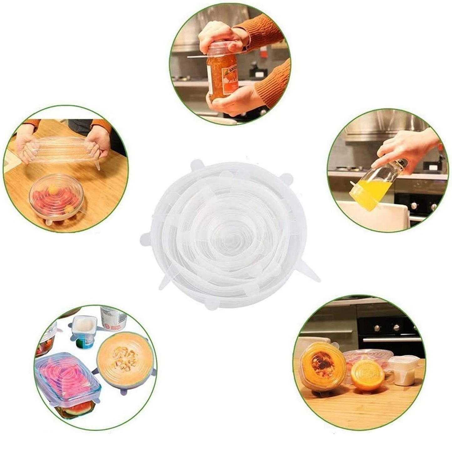 White Silicone Bowl Covers Stretch Reusable Food Saver Seals