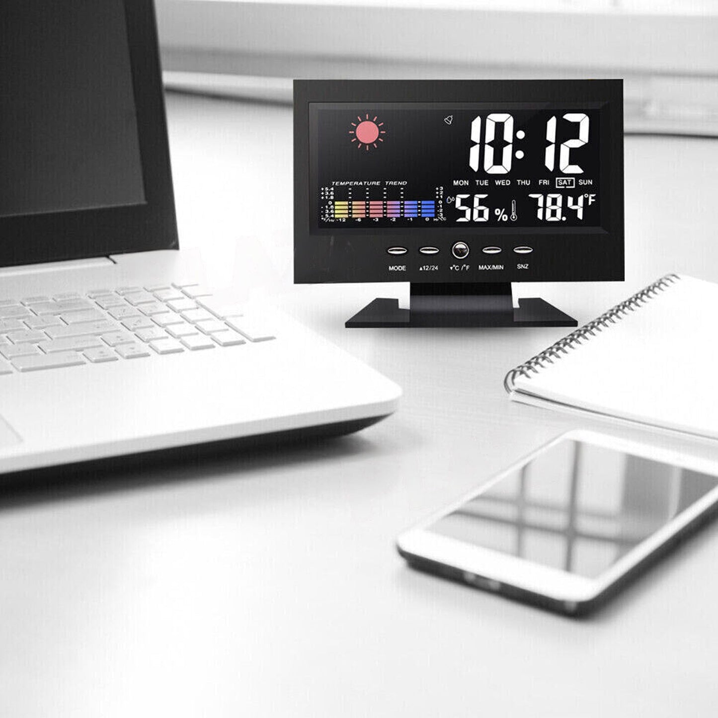 Digital LED Clock with Desk Display Modern Temperature Alarm
