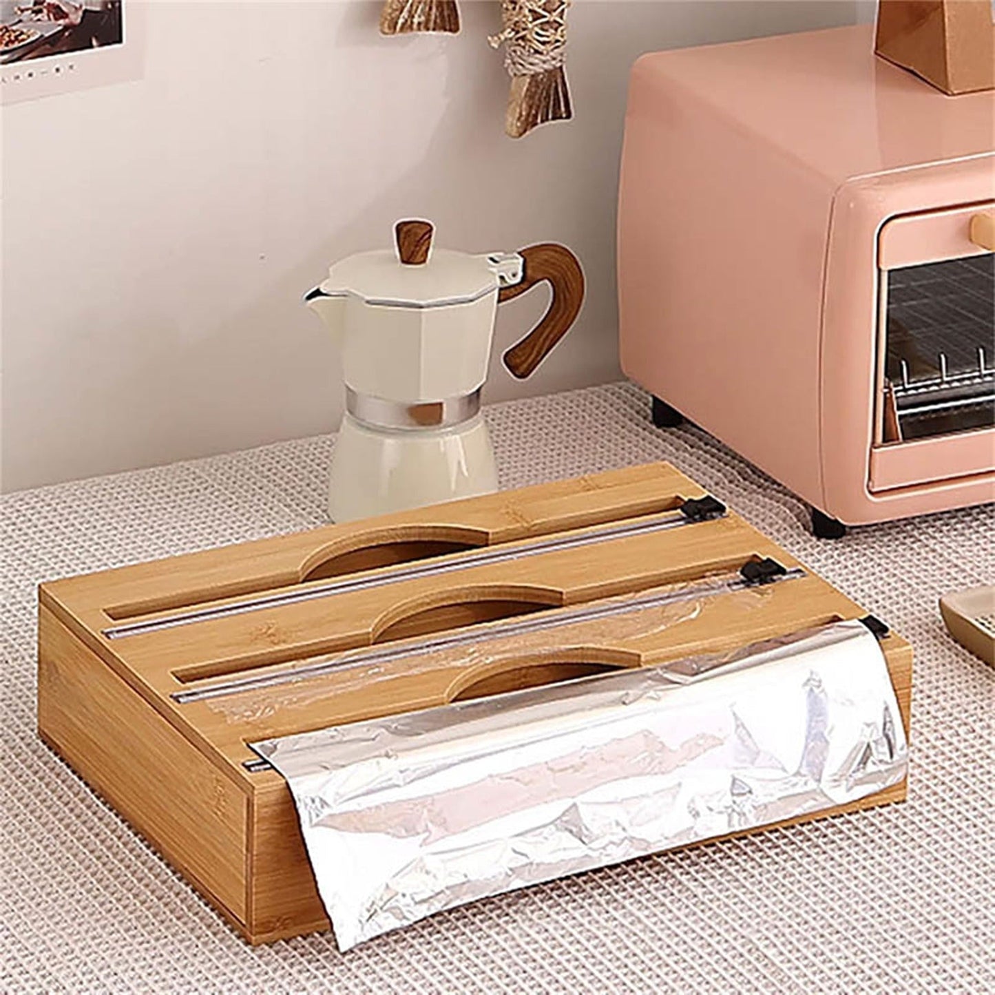 Bamboo Kitchen Wrap Dispenser with Cutter for Foil and Film