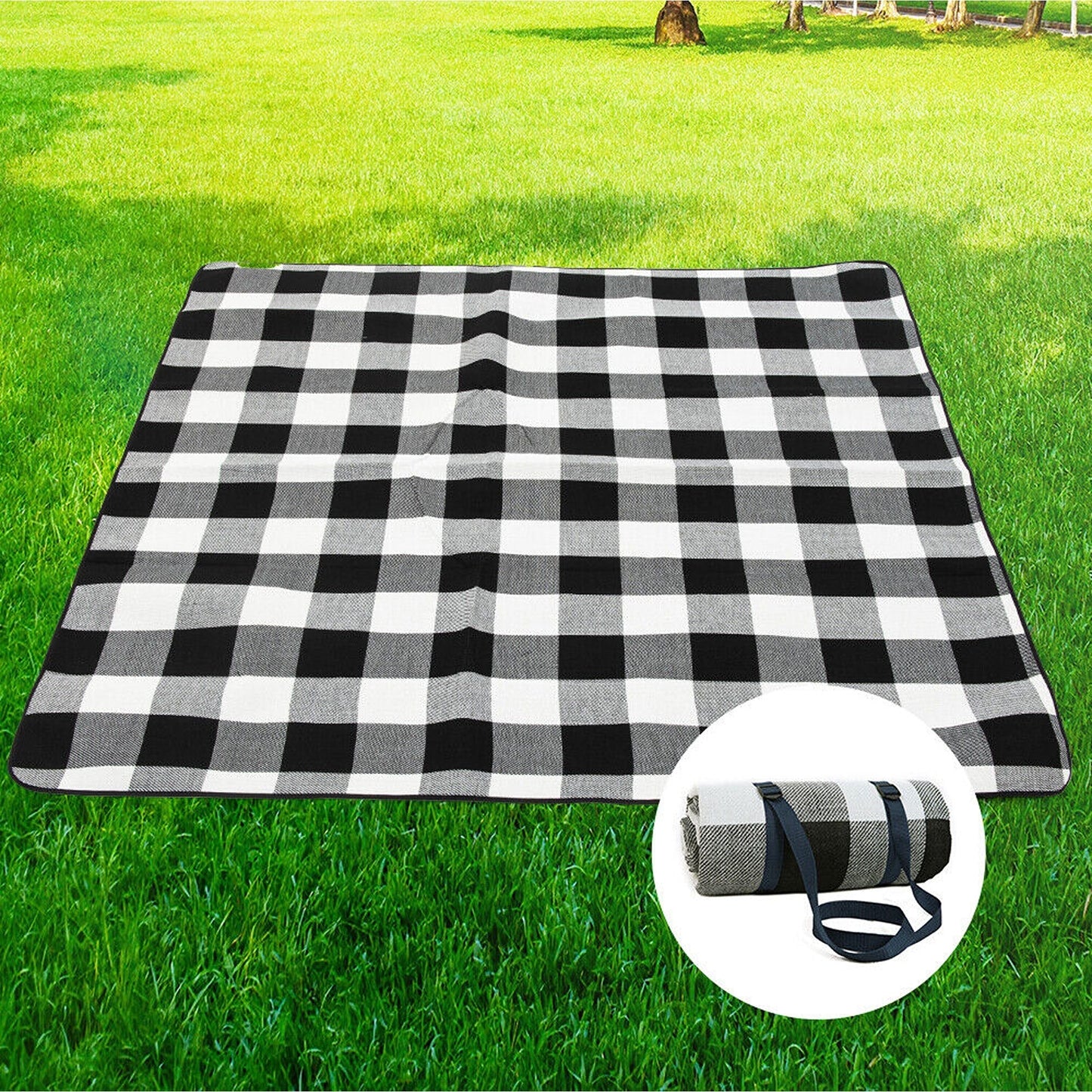 Grey Tile Large Waterproof Picnic Mat Outdoor Camping Beach Fleece Rug