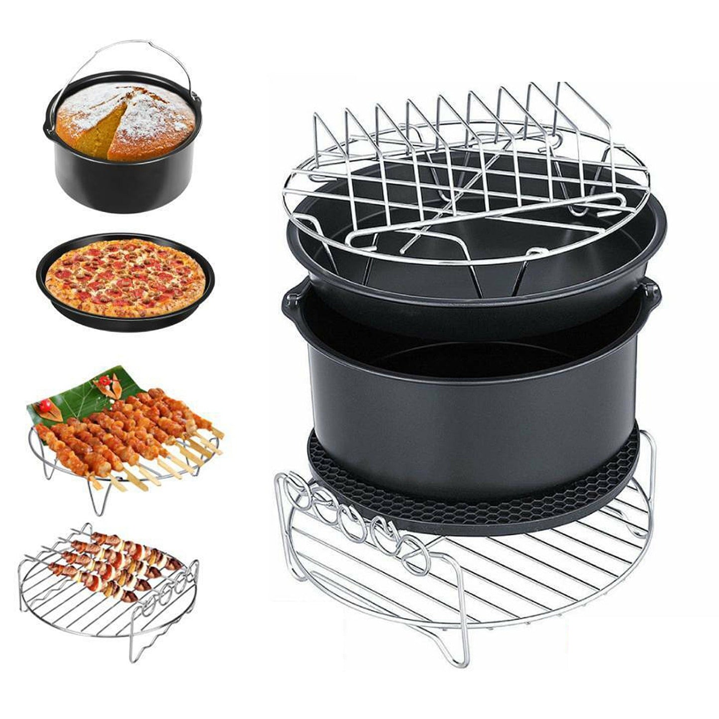 6-in-1 Baking Accessory Set for Air Fryers Baking Pan Rack Cake Pizza