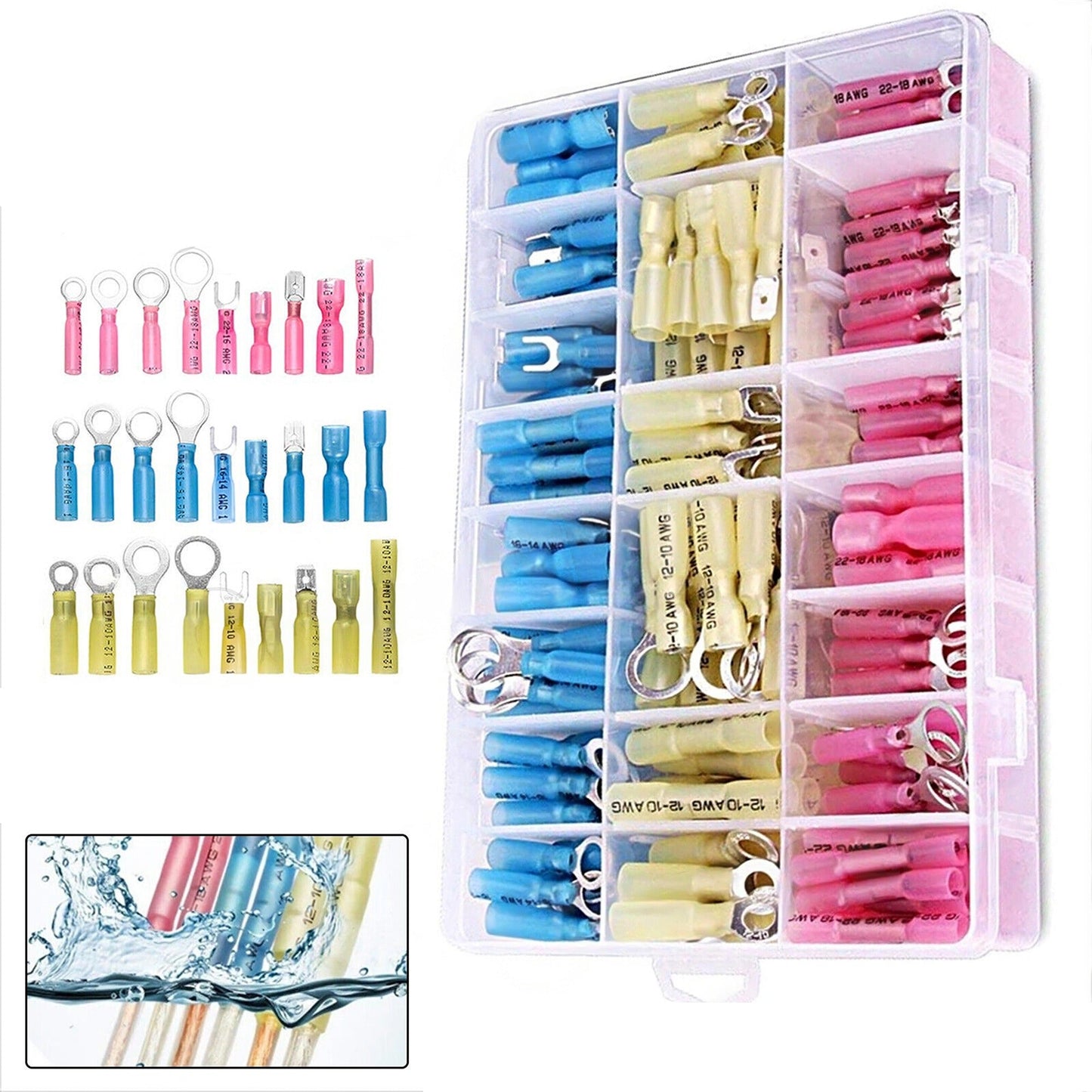 240pcs Heat Shrink Electrical Terminals Wire Connectors Crimp Marine Kit