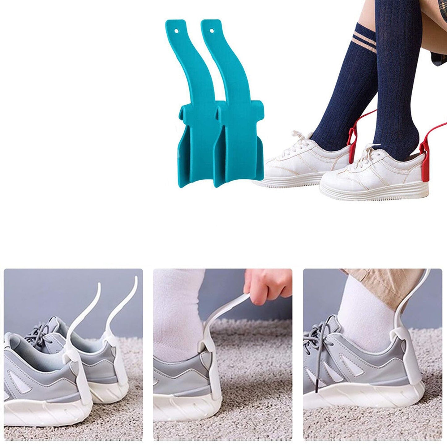 4pcs Easy Shoe Helper Lifting Curve Shoehorn On Off Design