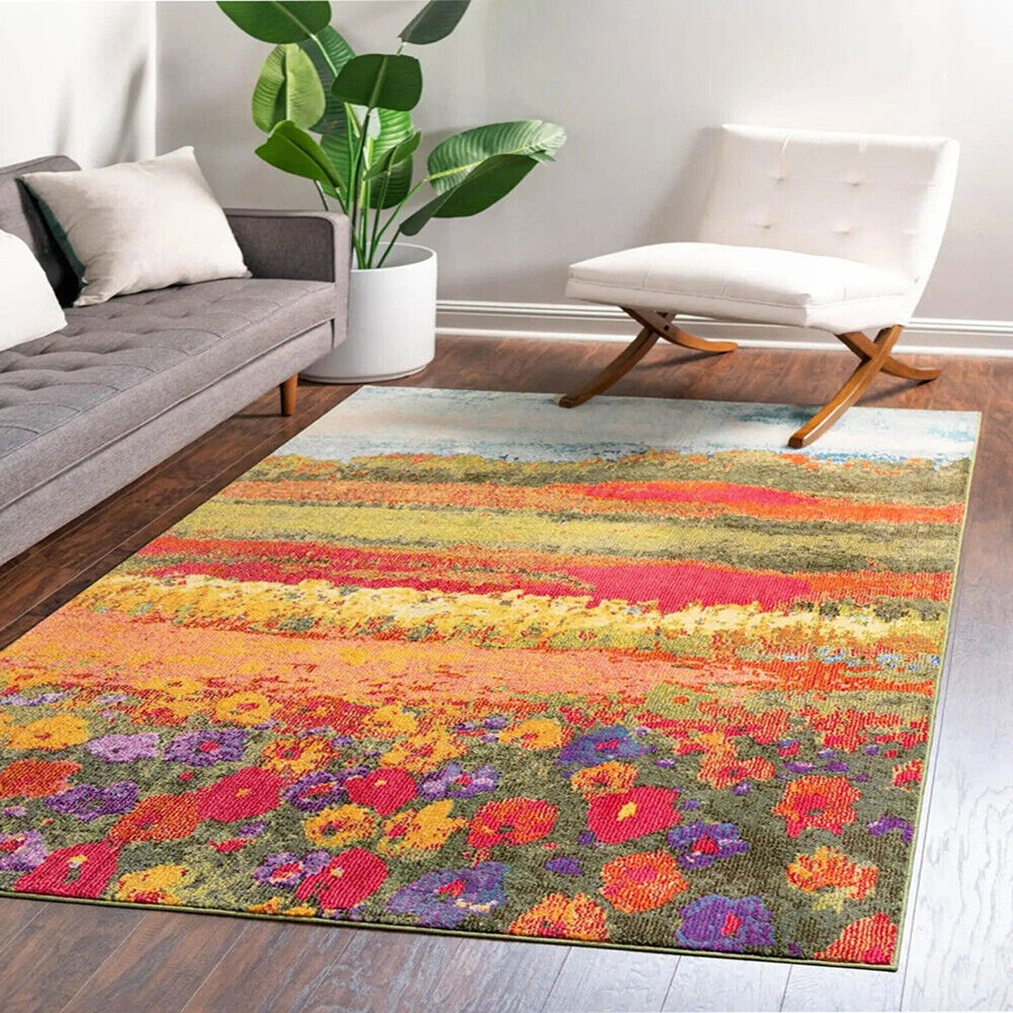 Youth Flower Design Large Soft Shaggy Easy Clean Area Rug