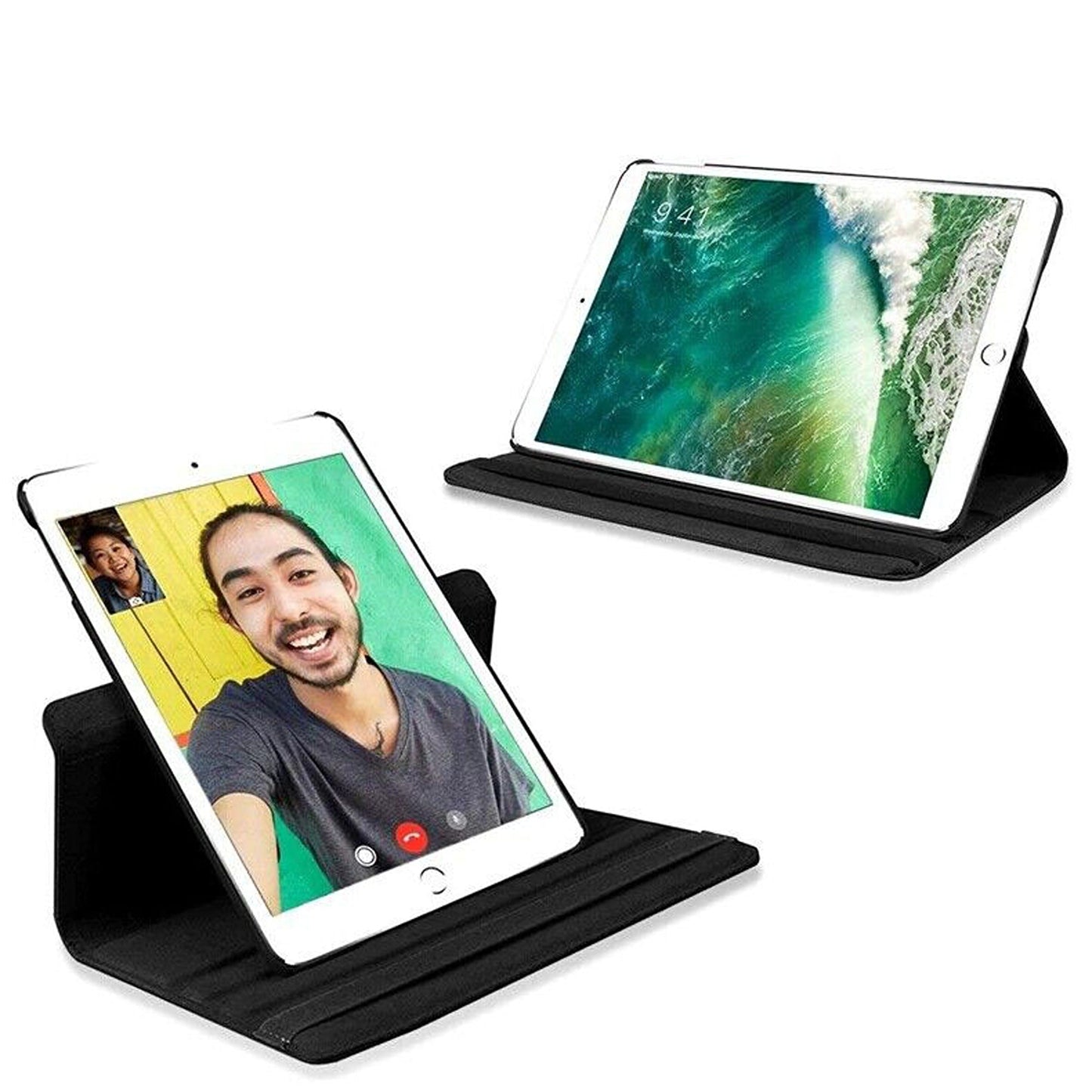 Black Leather Case with 360 Rotate Smart Cover for iPad 9 8 7 6 5 Gen Air 3 2 1 Pro 10.5