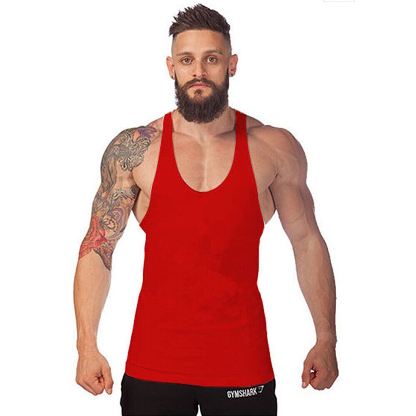 Men’s Cotton Y-Back Bodybuilding Tank Top Red