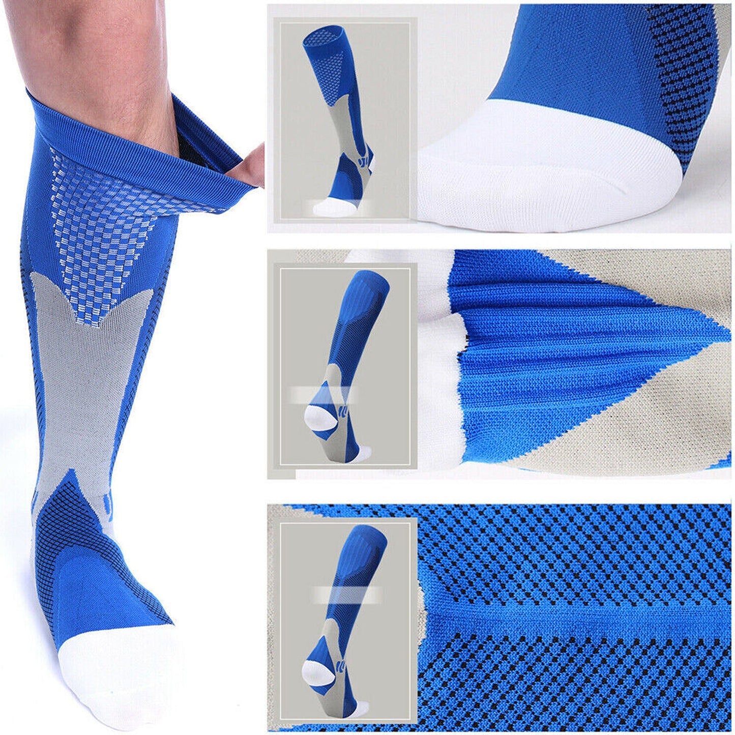 Blue Compression Socks with Copper Stockings Travel and Running Unisex