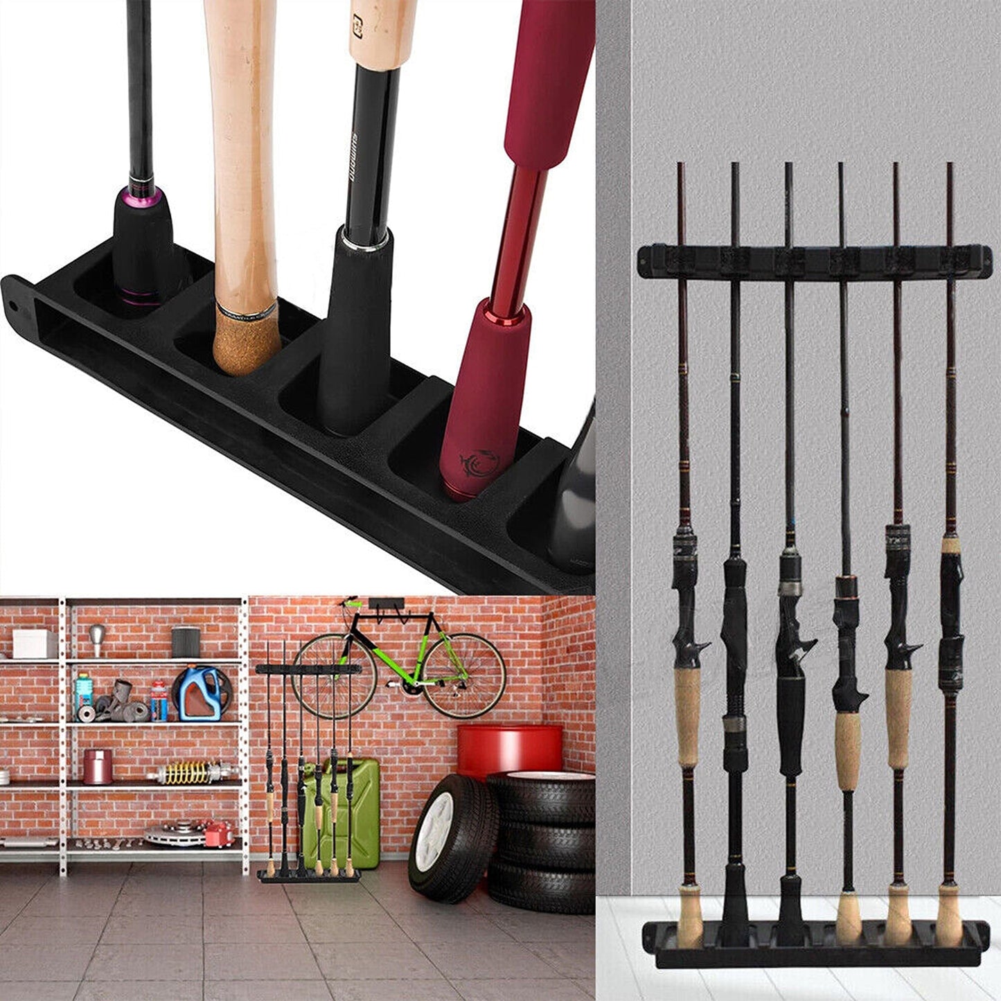 Wall Fishing Rod Storage Rack Fishing Pole Holder 6-Rod