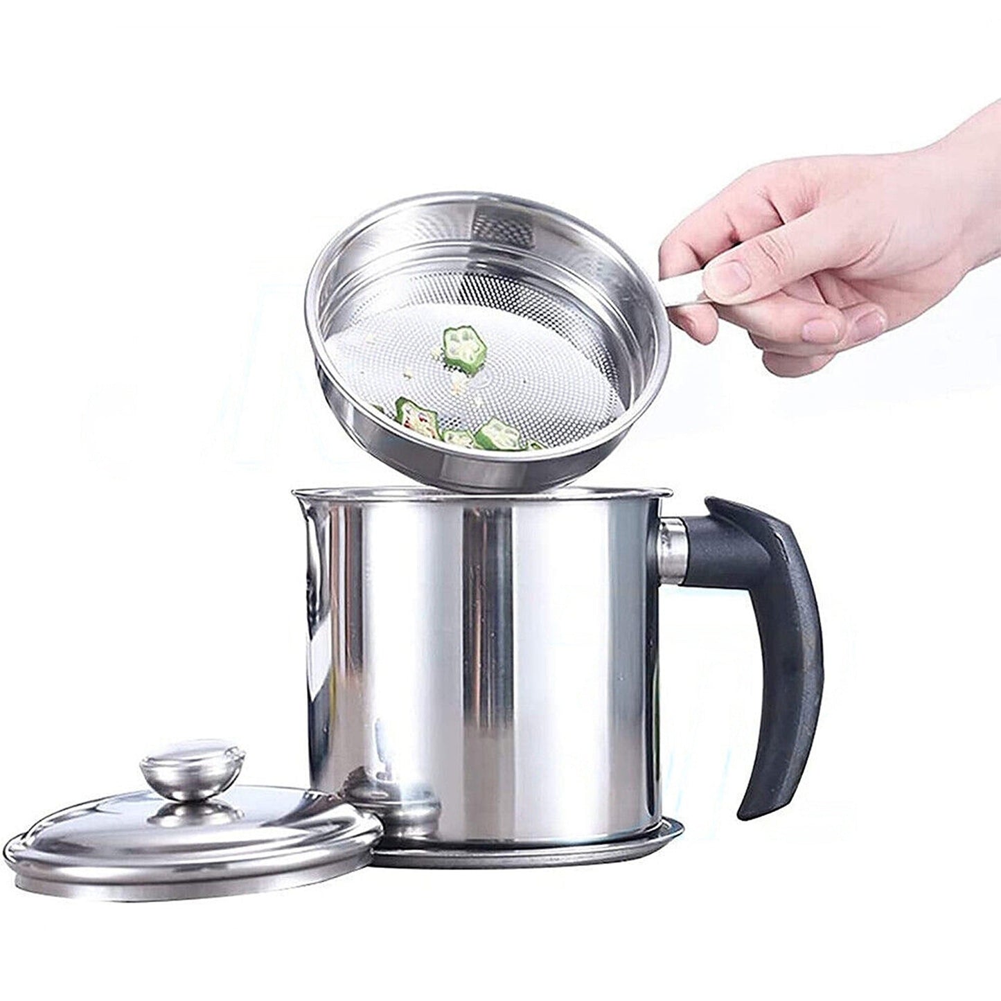 Cooking Grease Oil Strainer Pot Jug Stainless Steel Container Filter Can