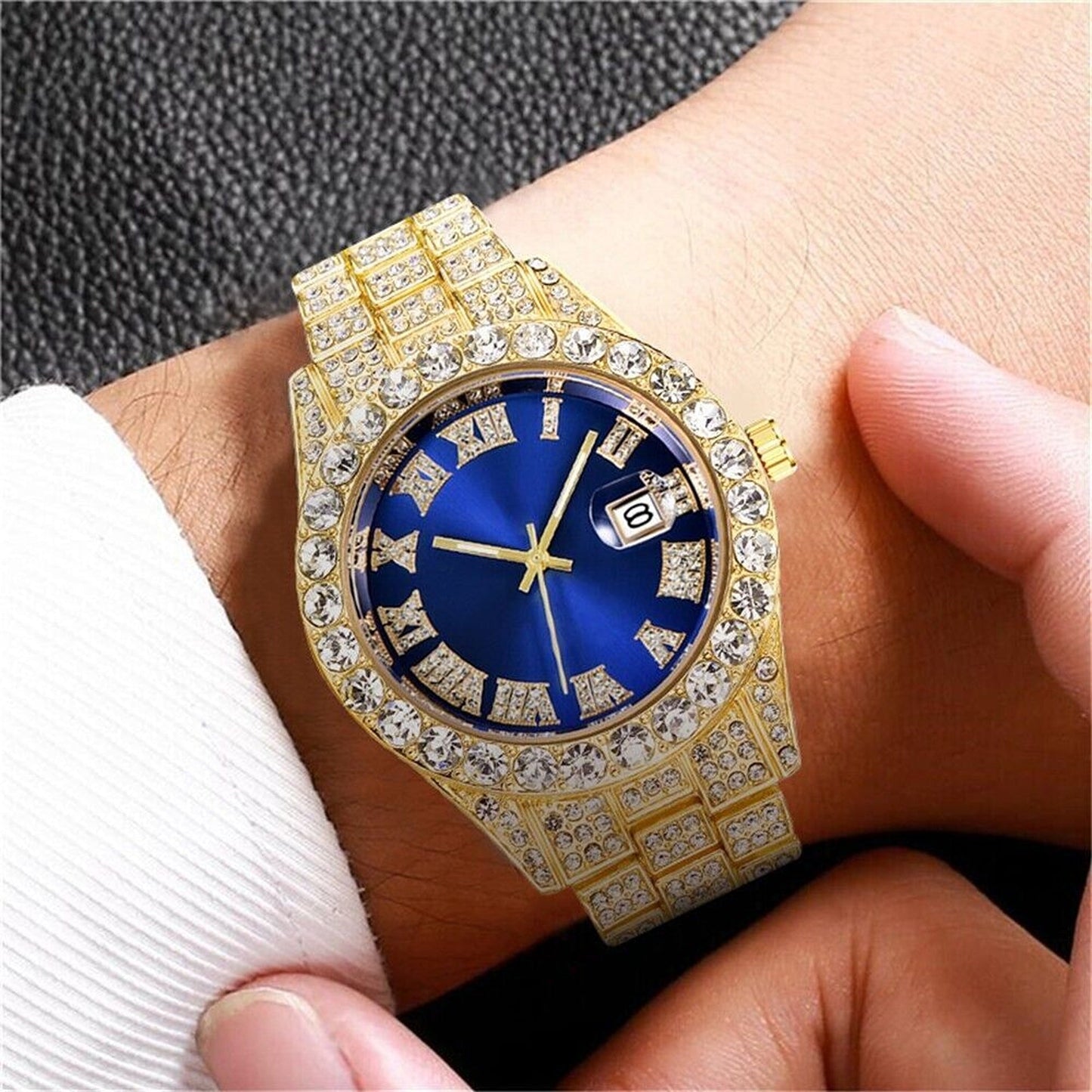 Men Luxury Hip Hop Watch Iced Bling Diamond with Stainless Steel Band