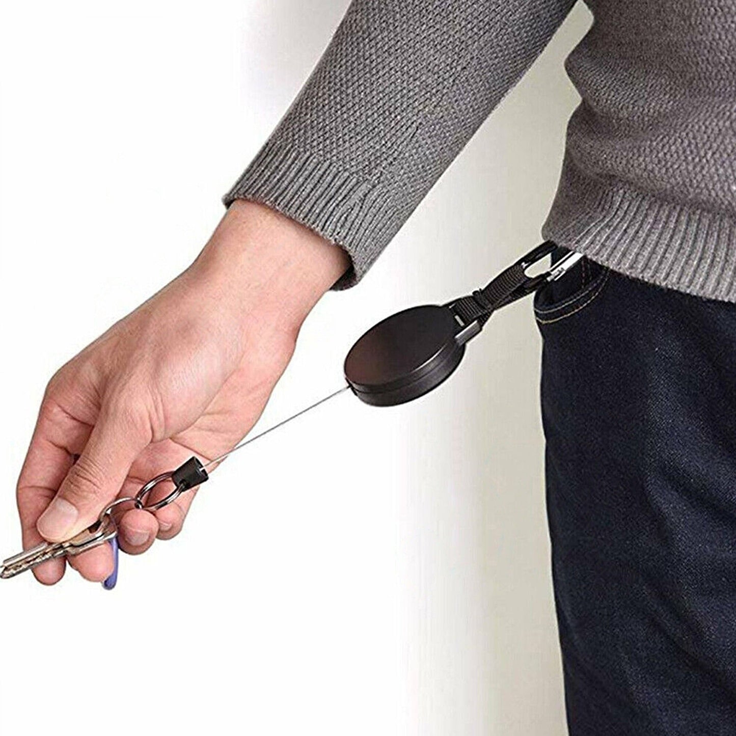 2pcs Stainless Steel Recoil Retractable Key Chain Heavy Duty Pull Ring