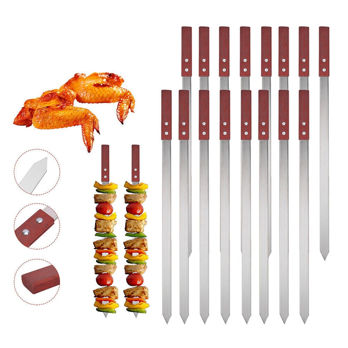 Stainless Steel Kebab Skewers for BBQ Suitable for Lamb Pork and Beef