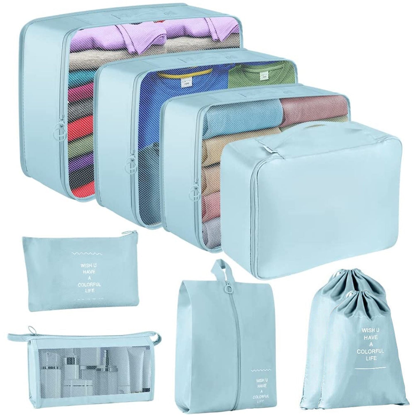9pcs Travel Packing Cubes Set Luggage Organizer Storage Bag