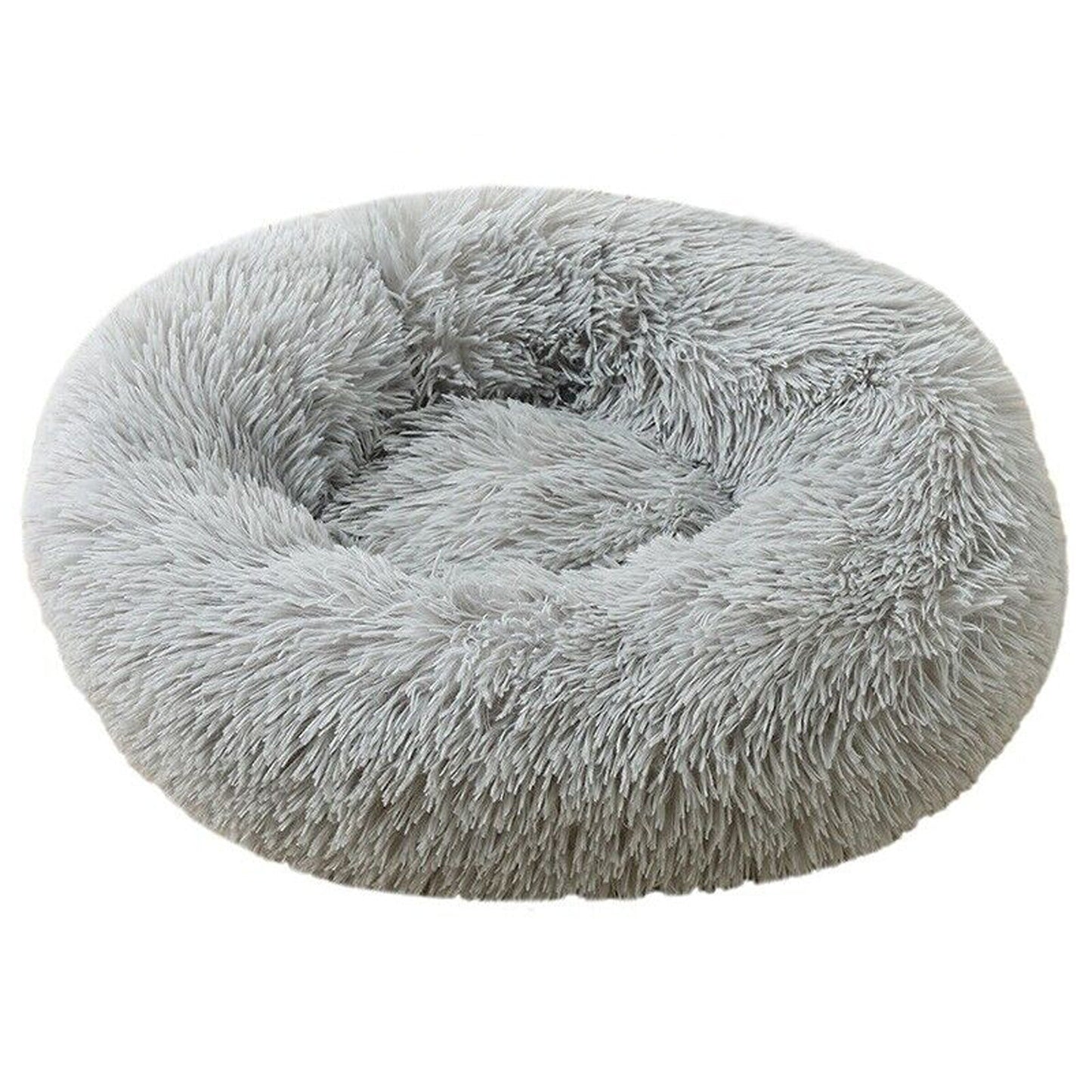 Light Grey Plush Round Nest Pet Dog Cat Calming Bed Comfy Sleeping Kennel Cave