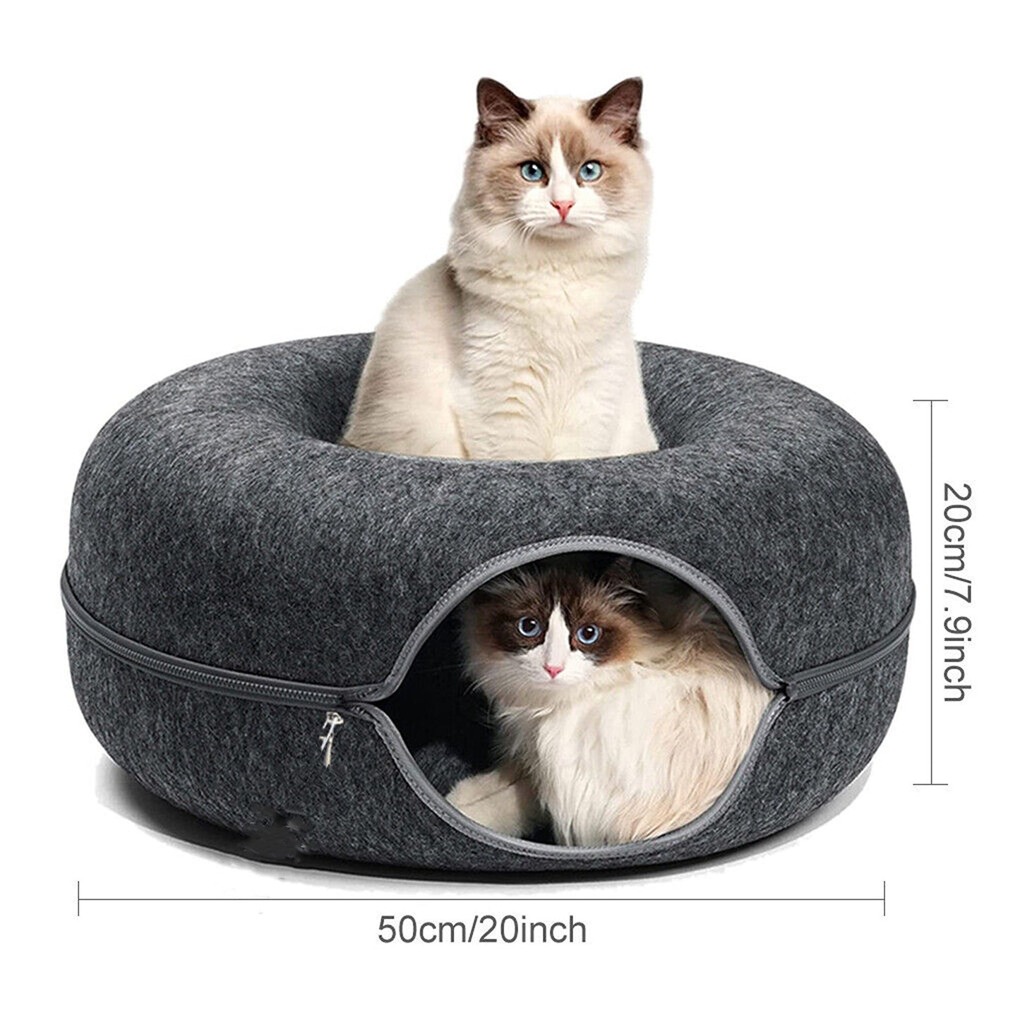 Cat Tunnel Donut Bed Felt Pet House with Interactive Play Toy