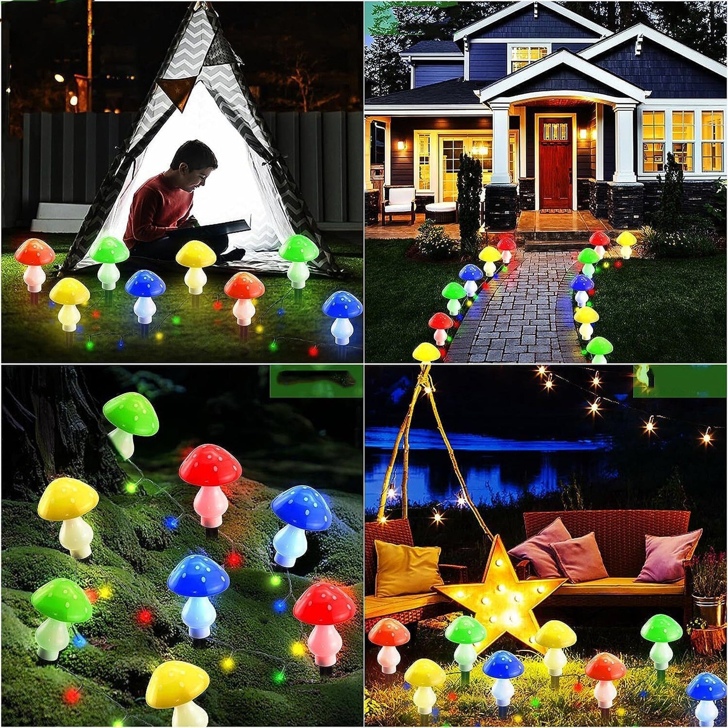 RYB LED Solar Mushroom Fairy Lights for Outdoor Yard Decoration