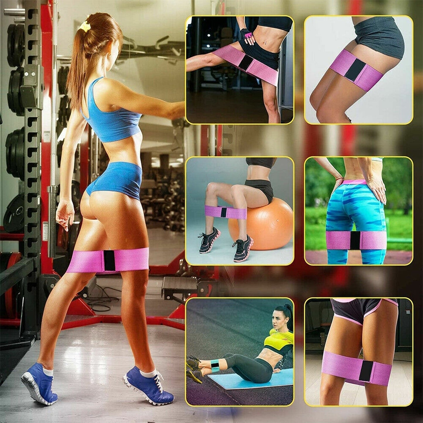 Fabric Hip Circle Bands Set Resistance Booty Workout Exercise Guide Bag