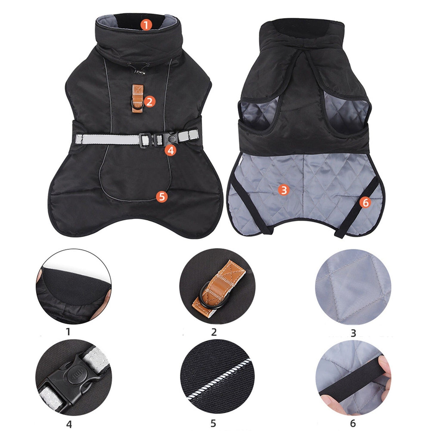 Black Waterproof Dog Jacket for Winter Warm and Windproof