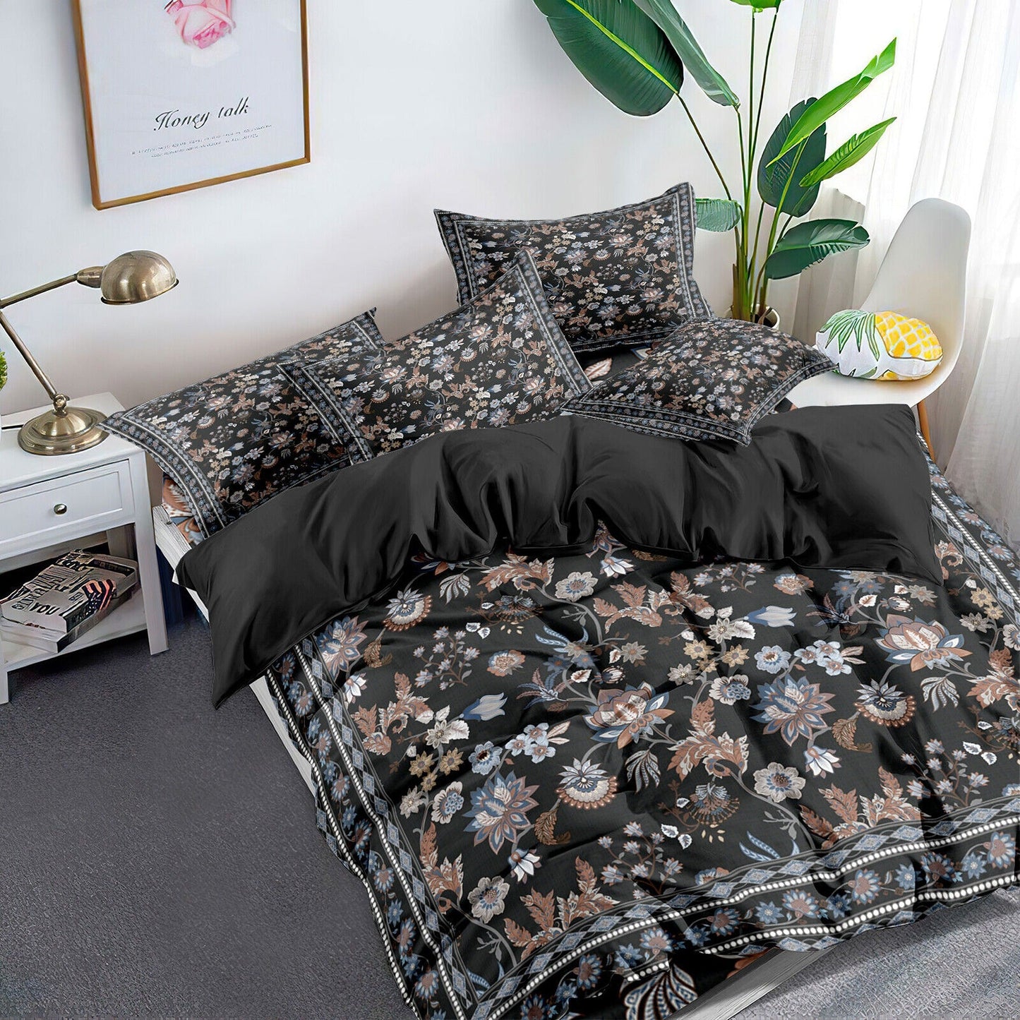 Floral Queen King Size Bedding Set with Pillowcases Soft Quilt Duvet Cover