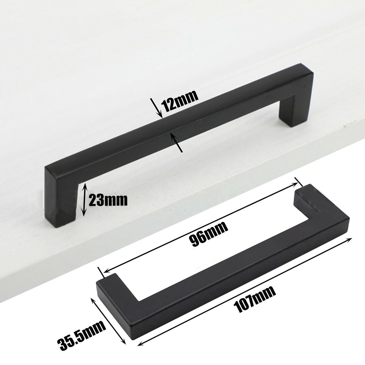 Matte Black Stainless Steel Drawer Cupboard Pulls Cabinet Door Handles 107mm 96mm