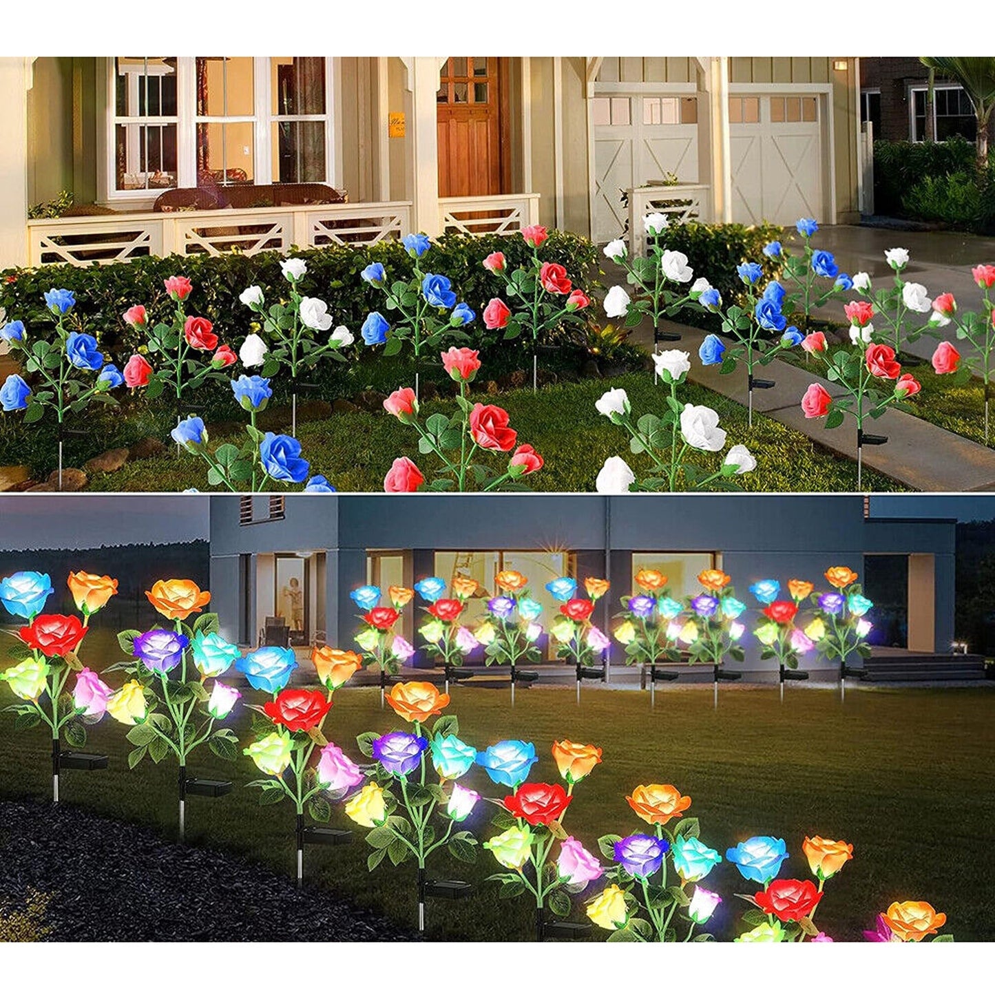 Solar Powered Rose Flower Stake Lights for Garden Path Illumination