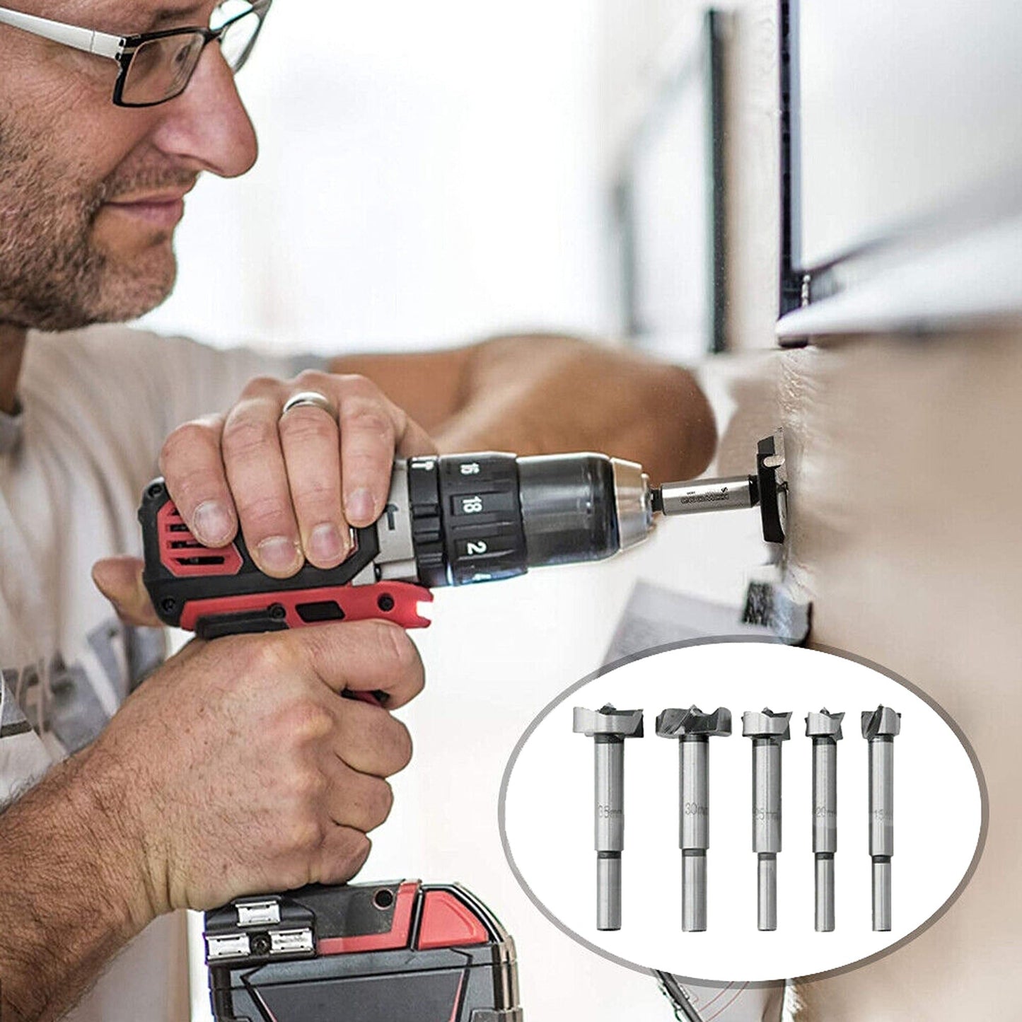 5pcs Woodworking Forstner Drill Bit Set Hole Saw Cutter Tools