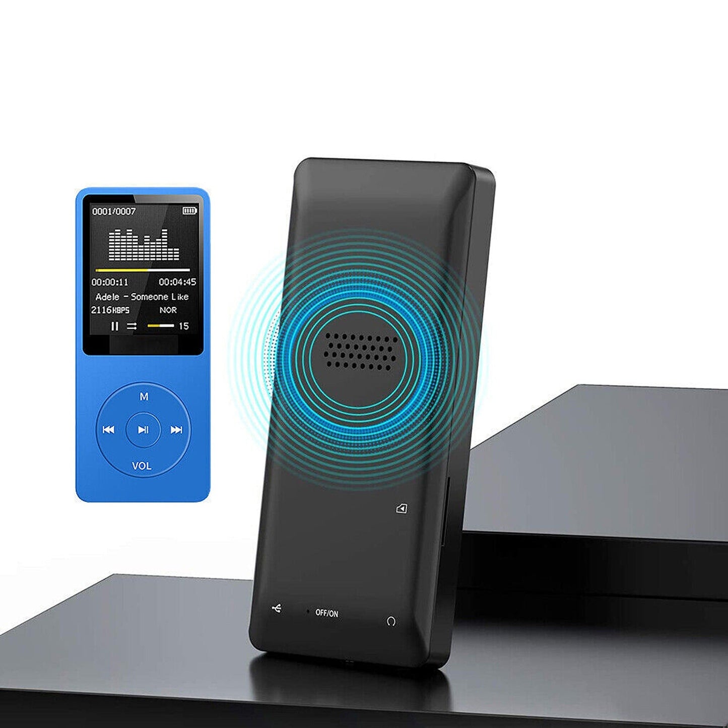 Portable MP3 Music Player with Rechargeable Battery and Audio Adapter