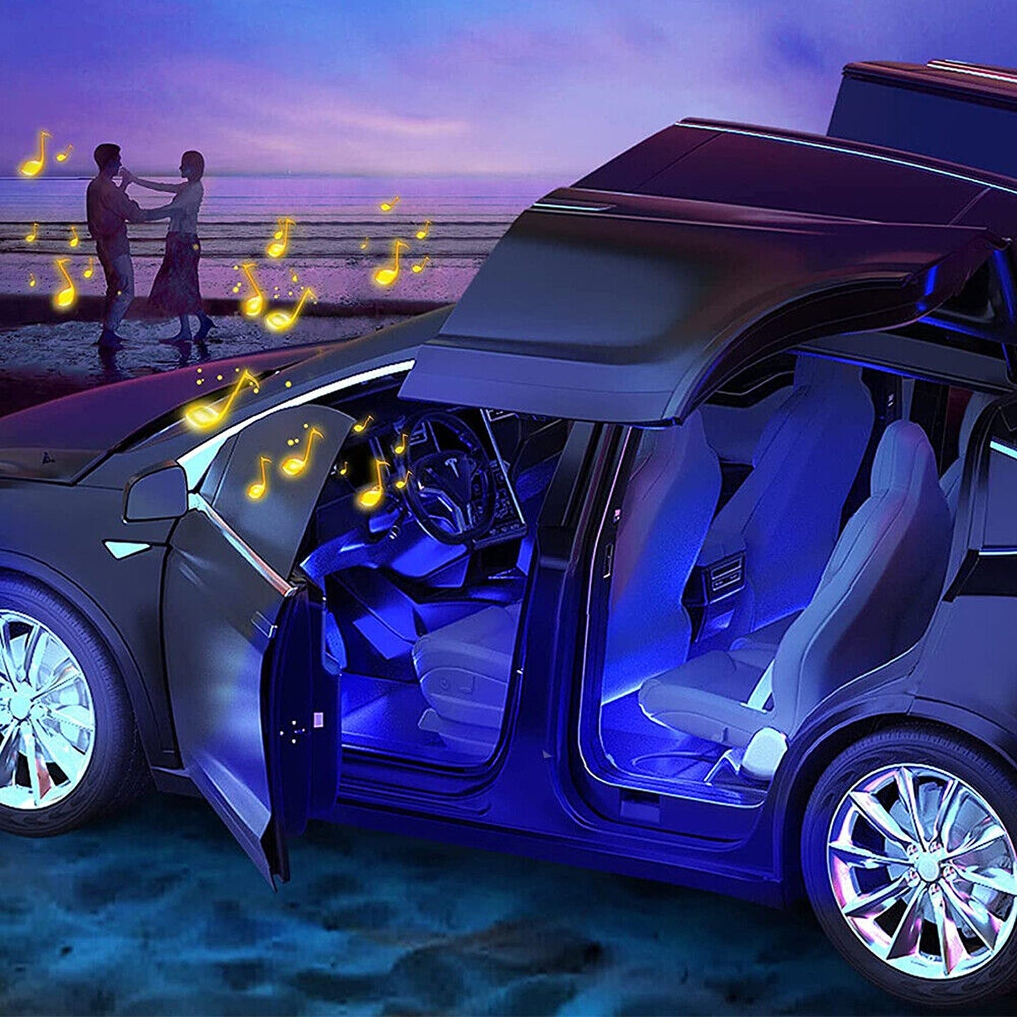 4pcs RGB Car Strip Lights LED Footwell Interior Remote USB Control