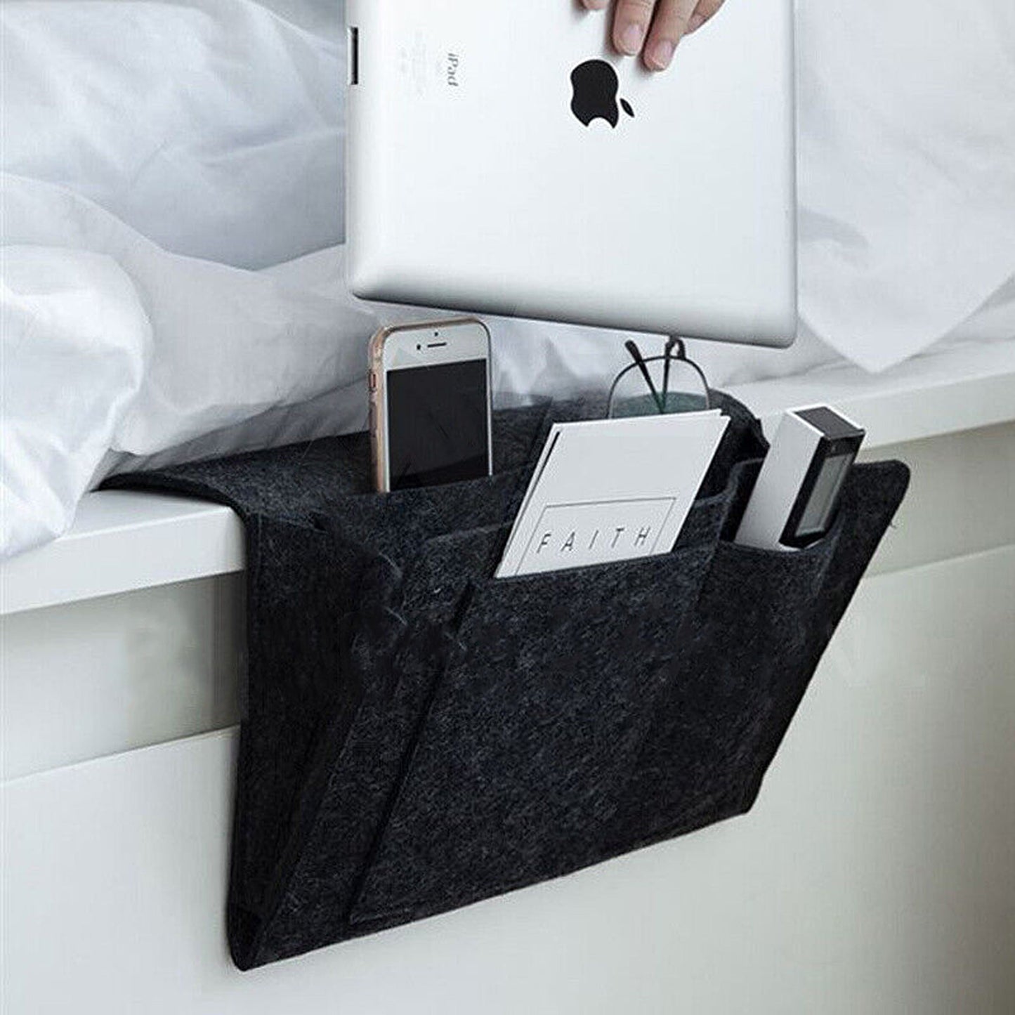 Dark Grey Bedside Armrest Storage Organizer with Pockets